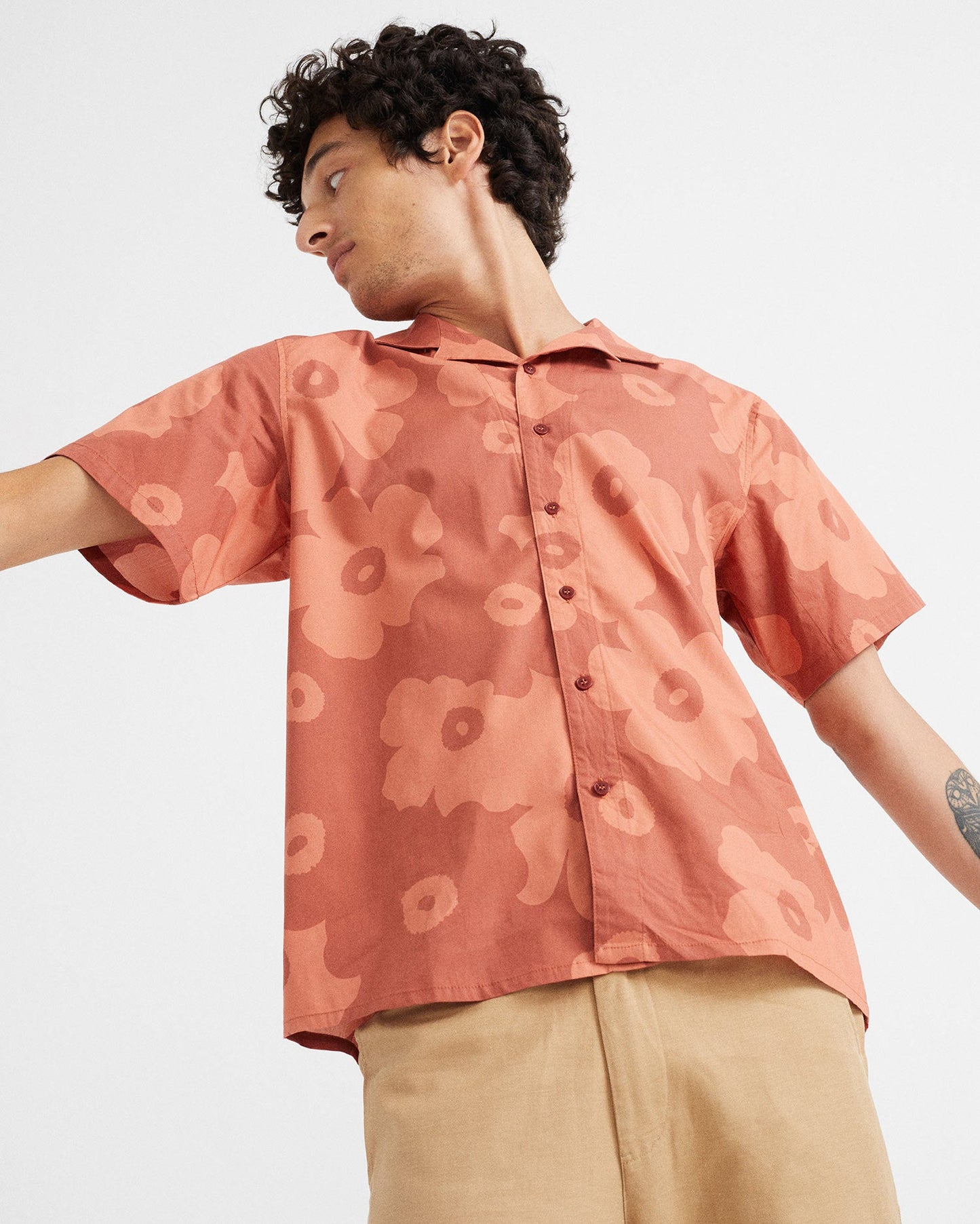 Chemise imprimé orange en coton bio et tencel - Leo