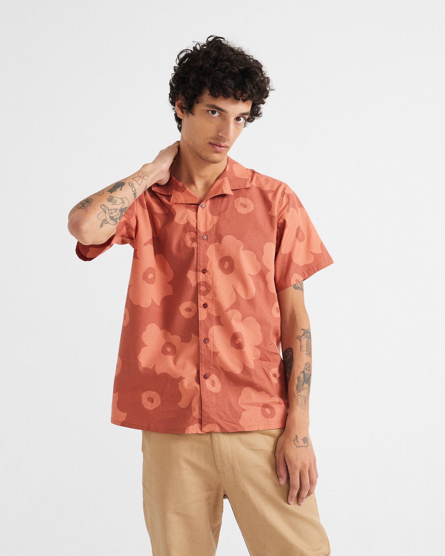 Chemise imprimé orange en coton bio et tencel - Leo