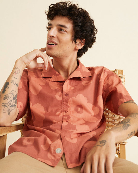 Chemise imprimé orange en coton bio et tencel - Leo
