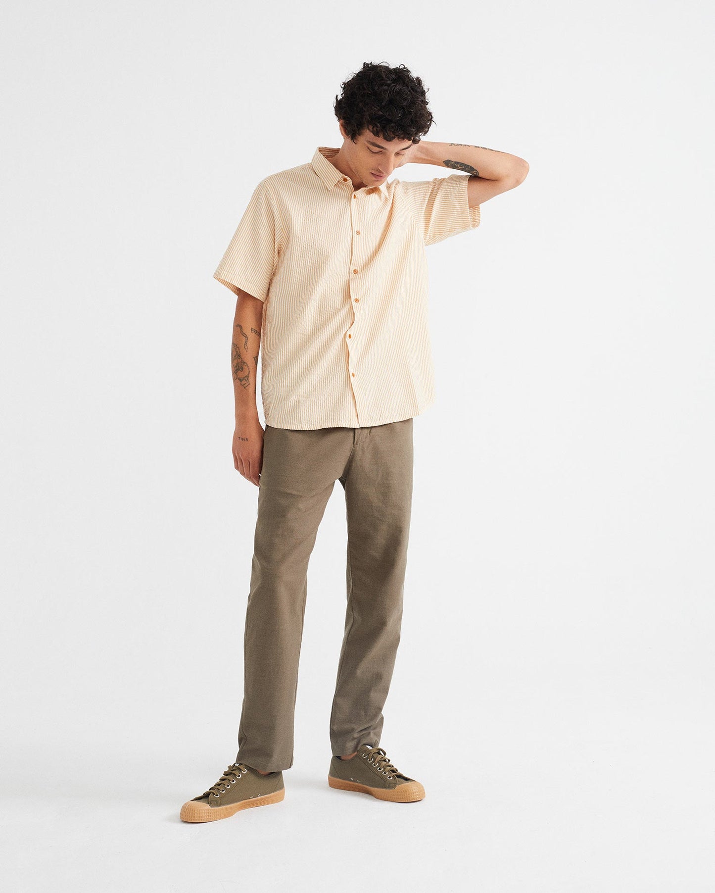 Chemise manches courtes rayée jaune en coton bio - Tom