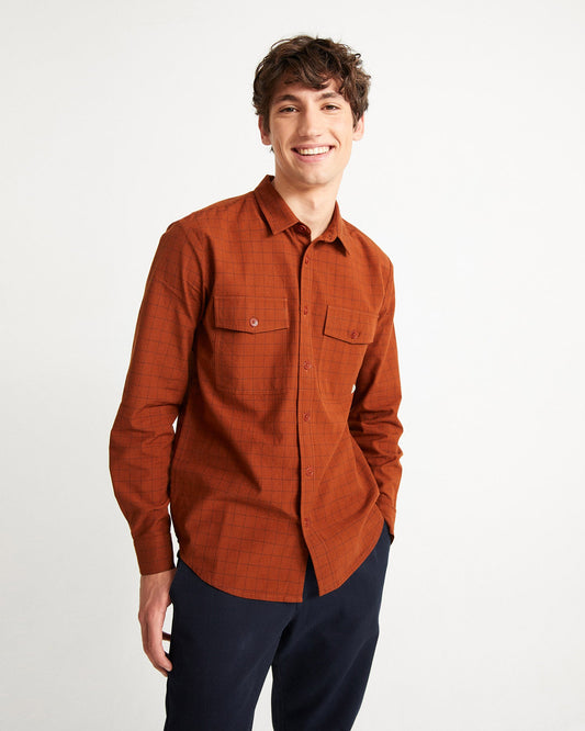 Chemise à carreaux rouge en coton bio - CHAC clay red