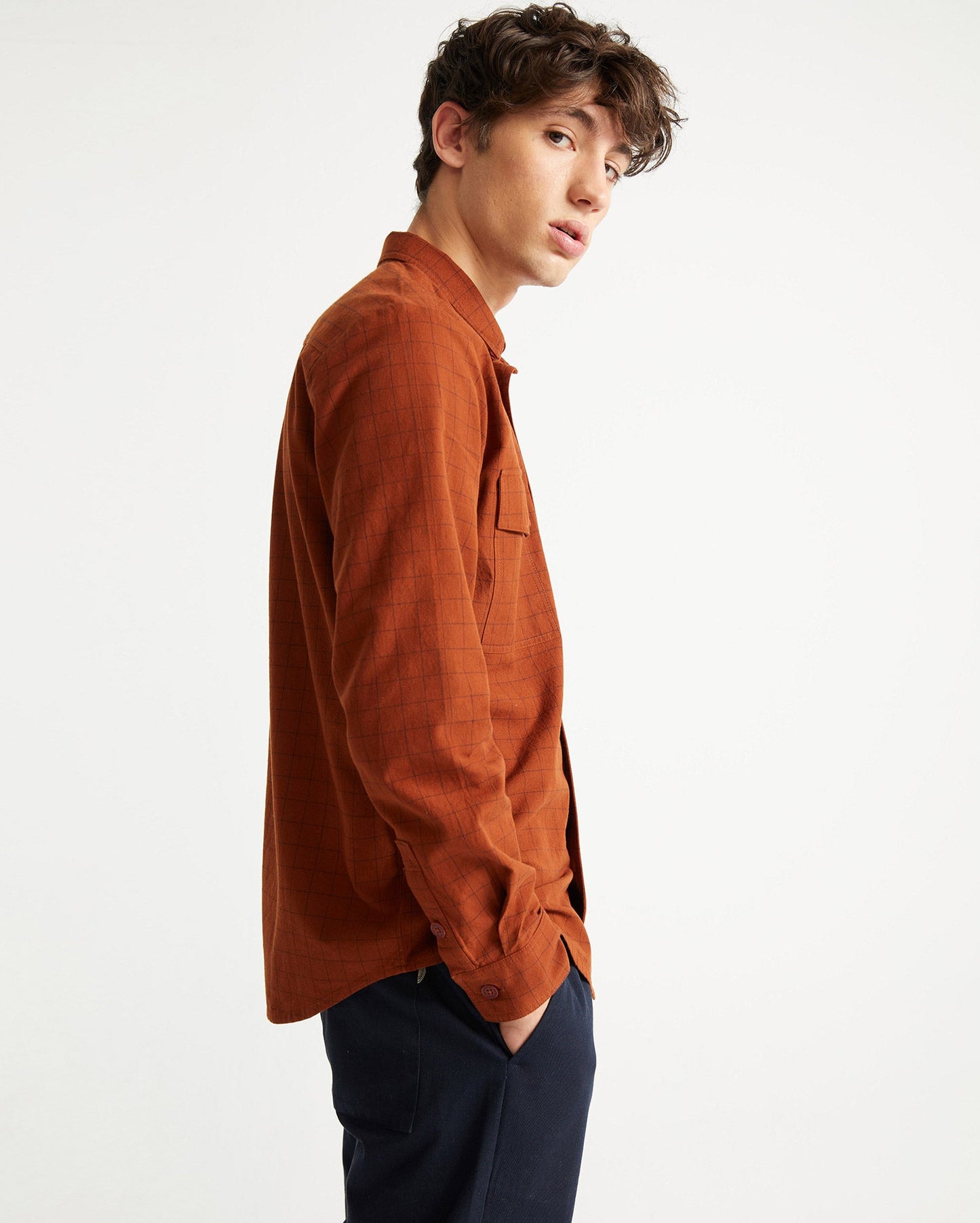Chemise à carreaux rouge en coton bio - CHAC clay red