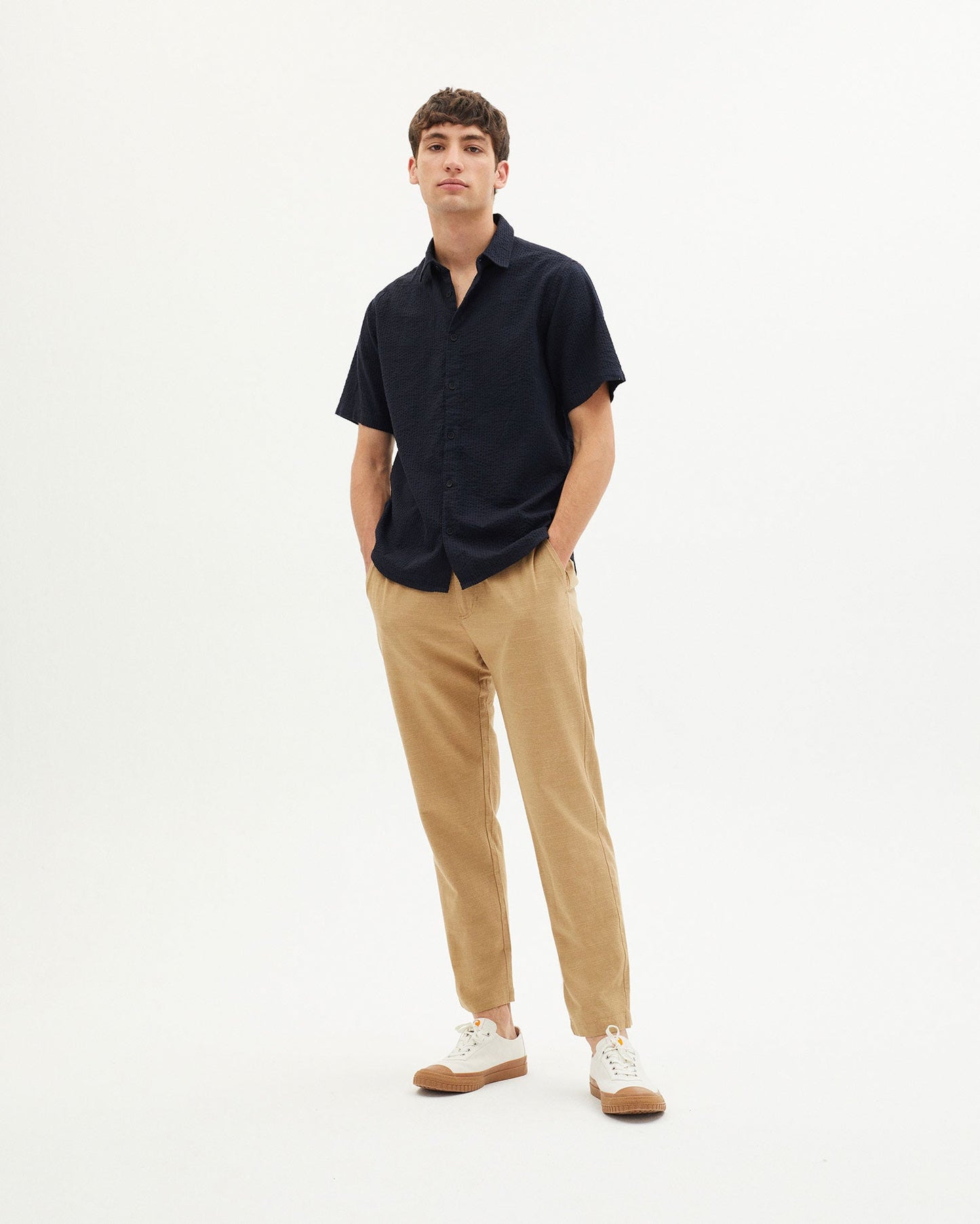 Chemise manches courtes marine en coton bio - DARK SEERSUCKER TOM SHIRT navy