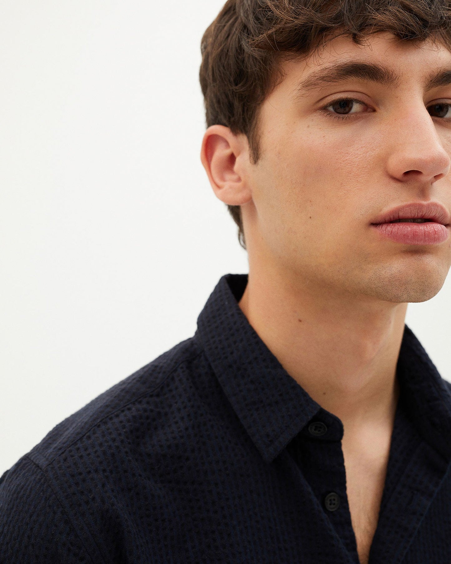 Chemise manches courtes marine en coton bio - DARK SEERSUCKER TOM SHIRT navy