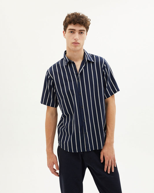 Chemisette rayée en coton bio - NAVY STRIPPED TOM SHIRT navy