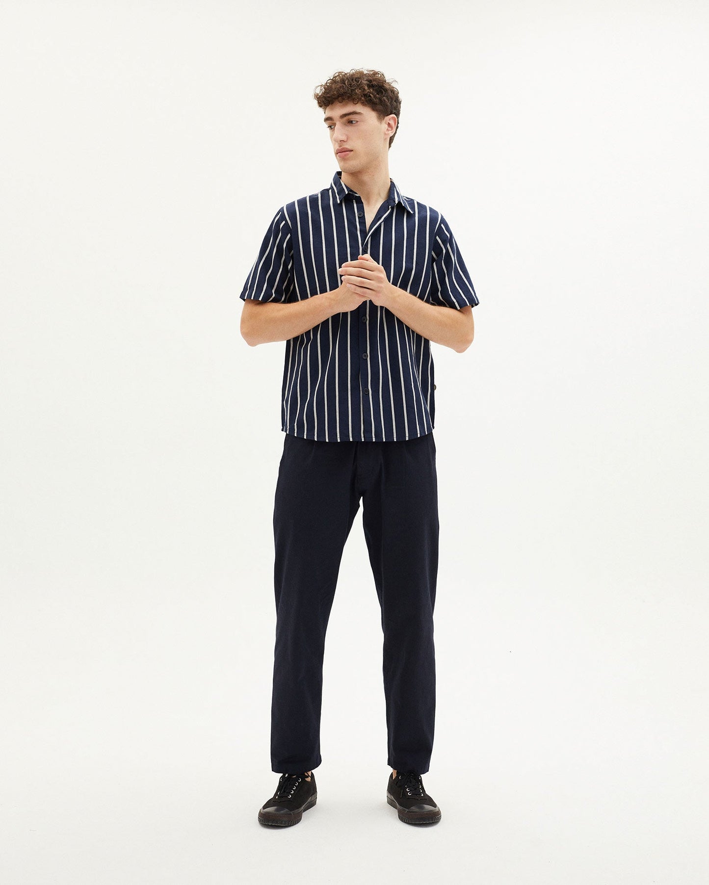 Chemisette rayée en coton bio - NAVY STRIPPED TOM SHIRT navy