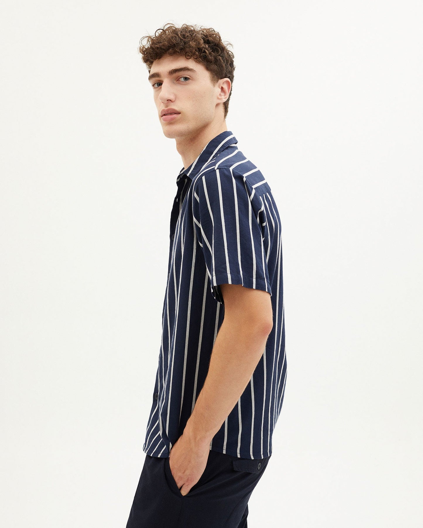 Chemisette rayée en coton bio - NAVY STRIPPED TOM SHIRT navy