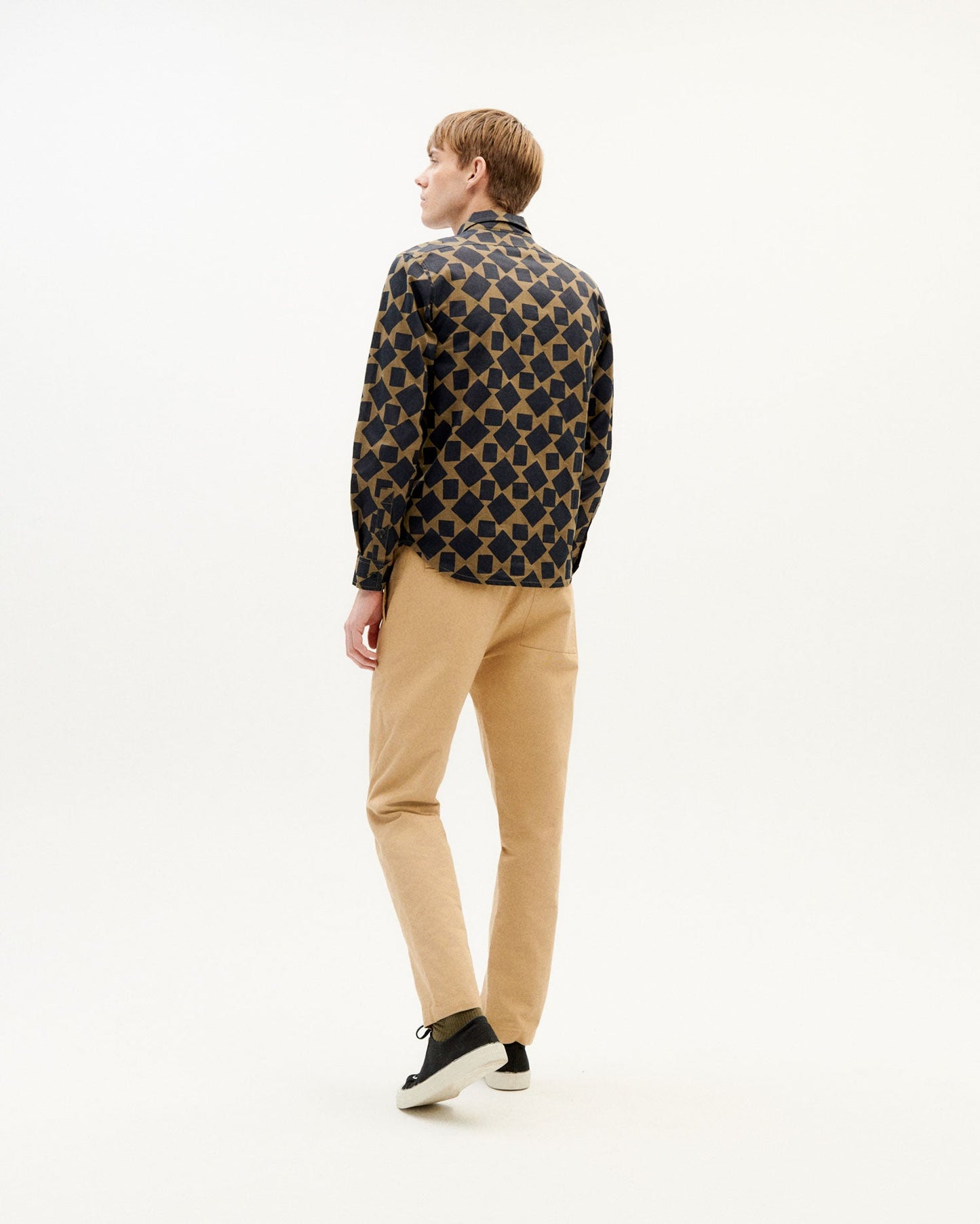 Chemise bicolore motifs en coton bio - squares olive green thomas shirt