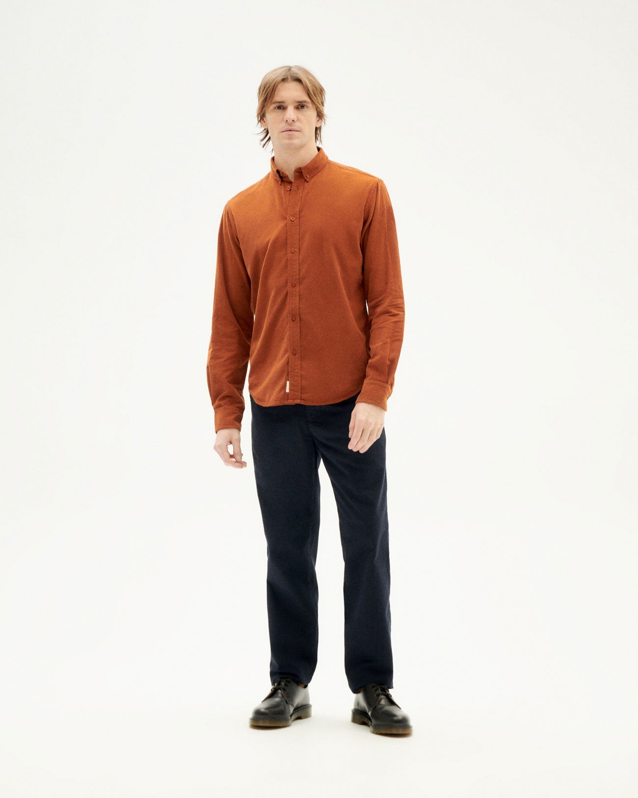 Chemise rouille en velours fin coton bio - clay red microcorduroy ant shirt