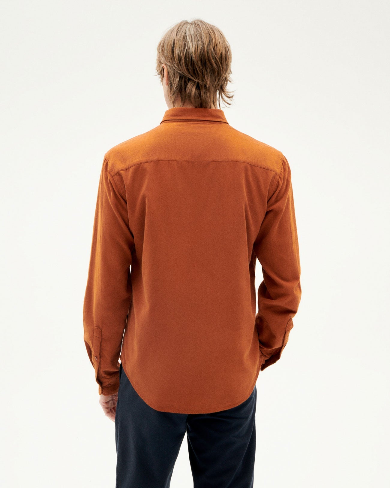 Chemise rouille en velours fin coton bio - clay red microcorduroy ant shirt