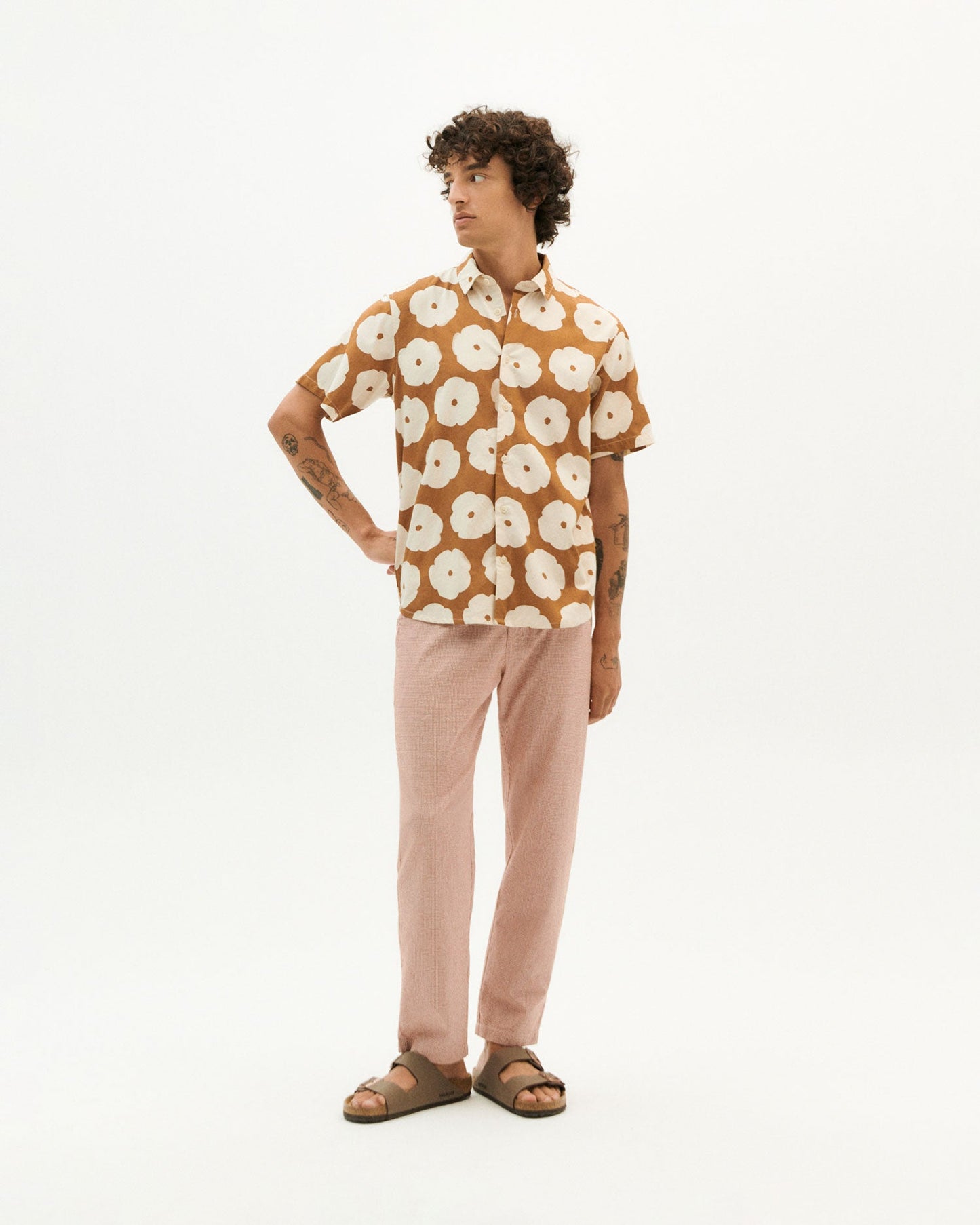 Chemise manches courtes camel en coton bio - poppy tom egypt brown