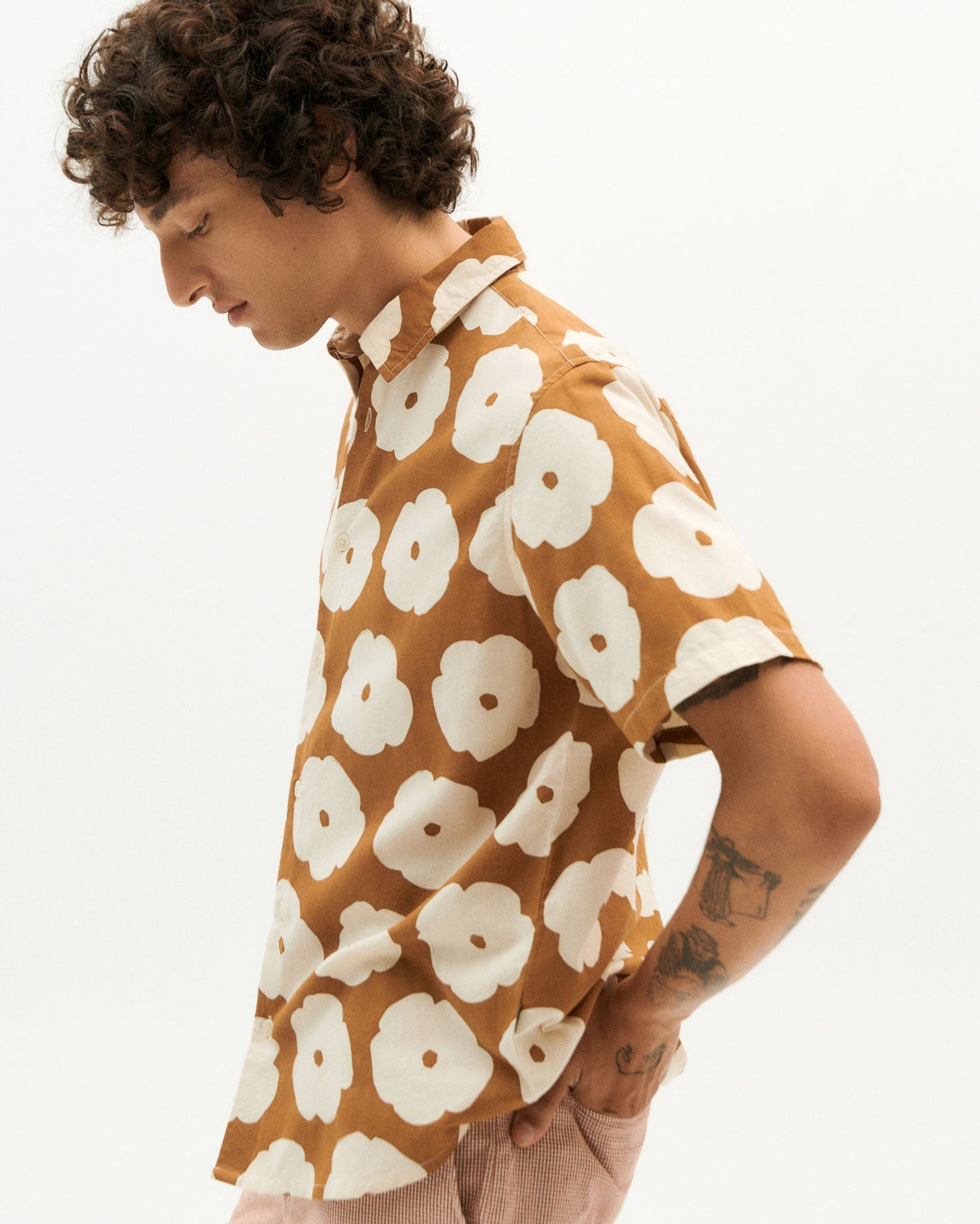 Chemise manches courtes camel en coton bio - poppy tom egypt brown