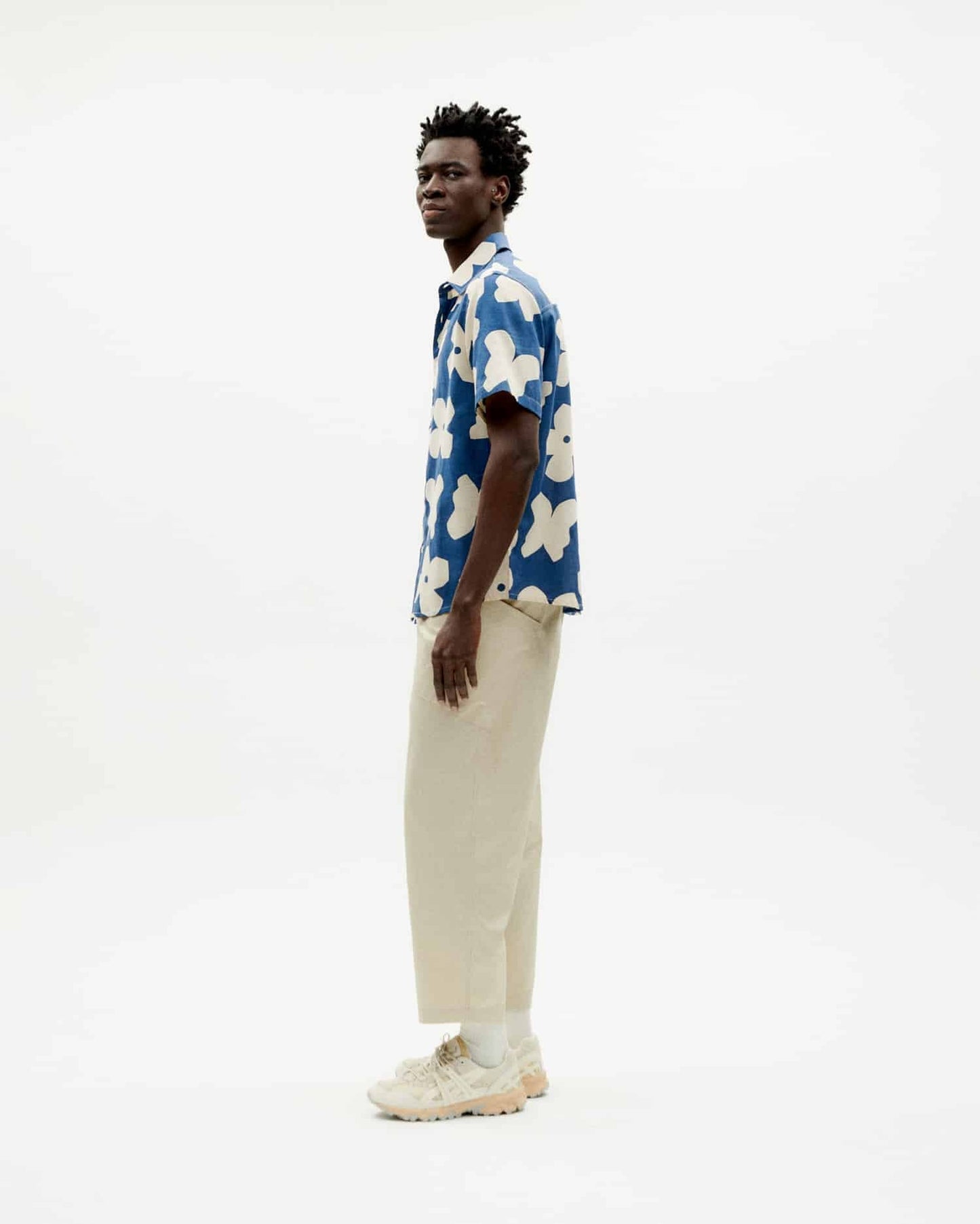 Chemise manches courtes en coton bio | Bleu et blanc "butterfly tom shirt"