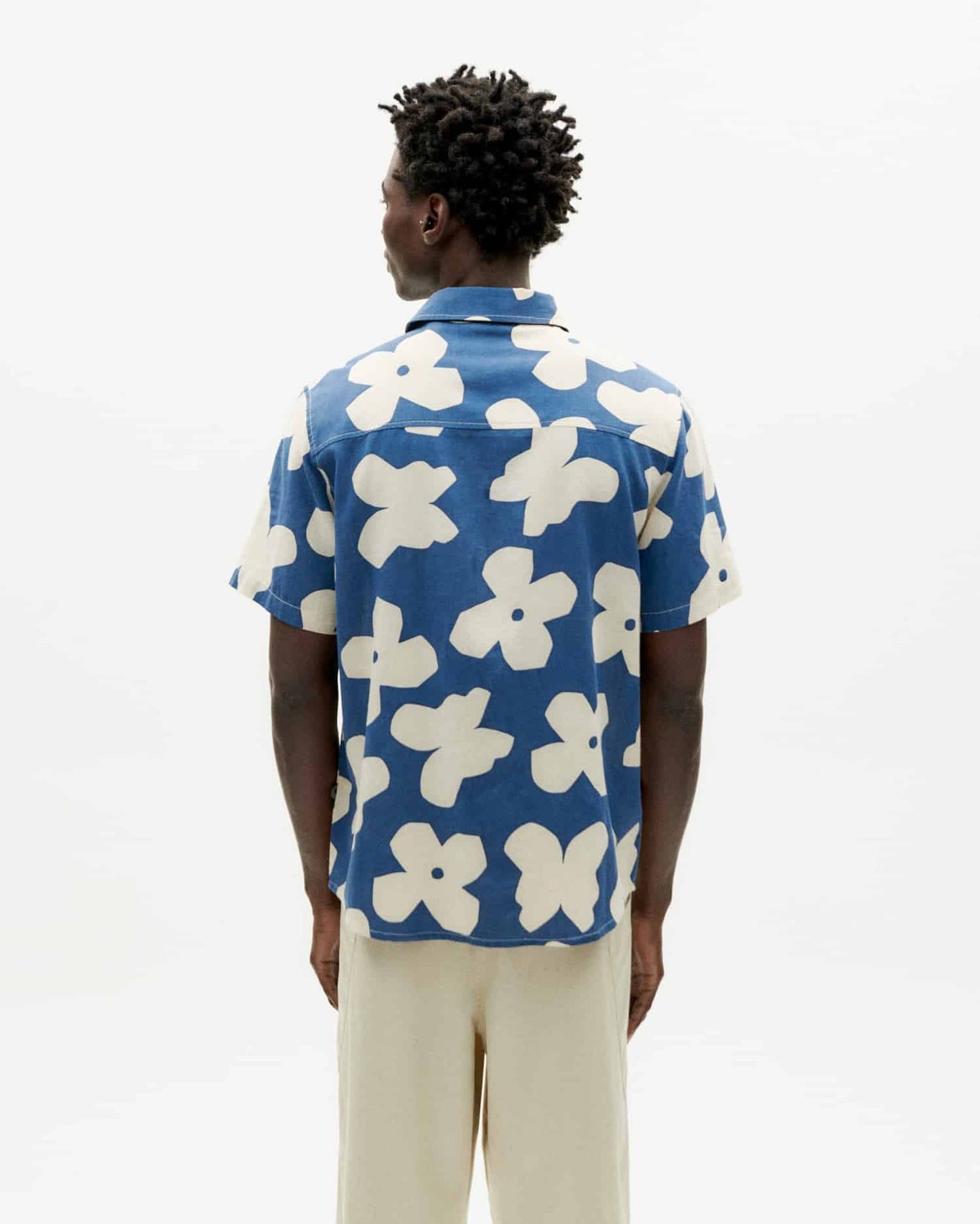 Chemise manches courtes en coton bio | Bleu et blanc "butterfly tom shirt"