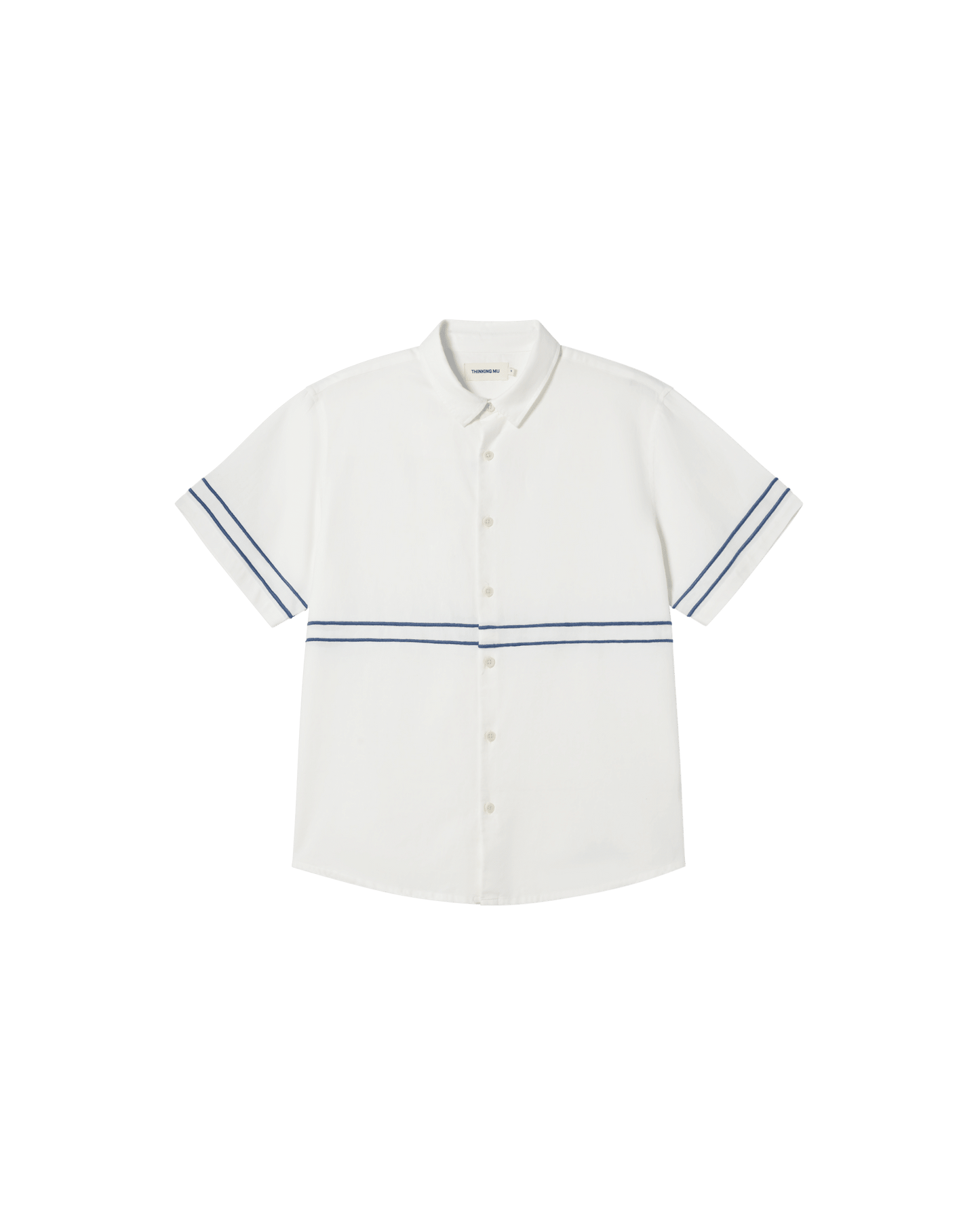 Chemise manches courtes brodée en coton bio | Écru "undyed embroidery blue tom shirt"