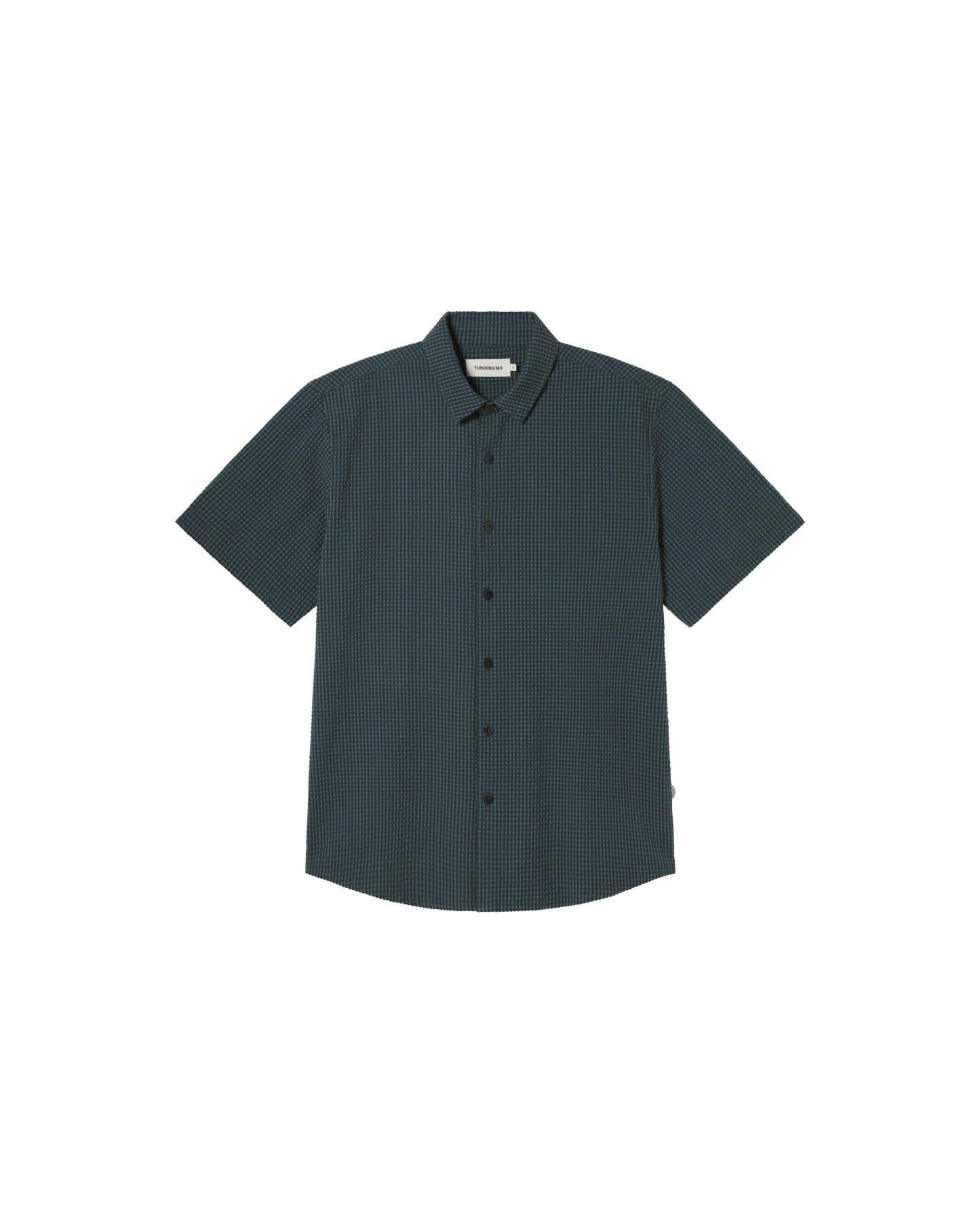 Chemise manches courtes en coton bio | vert "bottle green checks seersucker tom shirt"