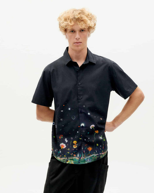 Chemise manches courtes en coton bio | Marine à motifs "feuz night tommy shirt"