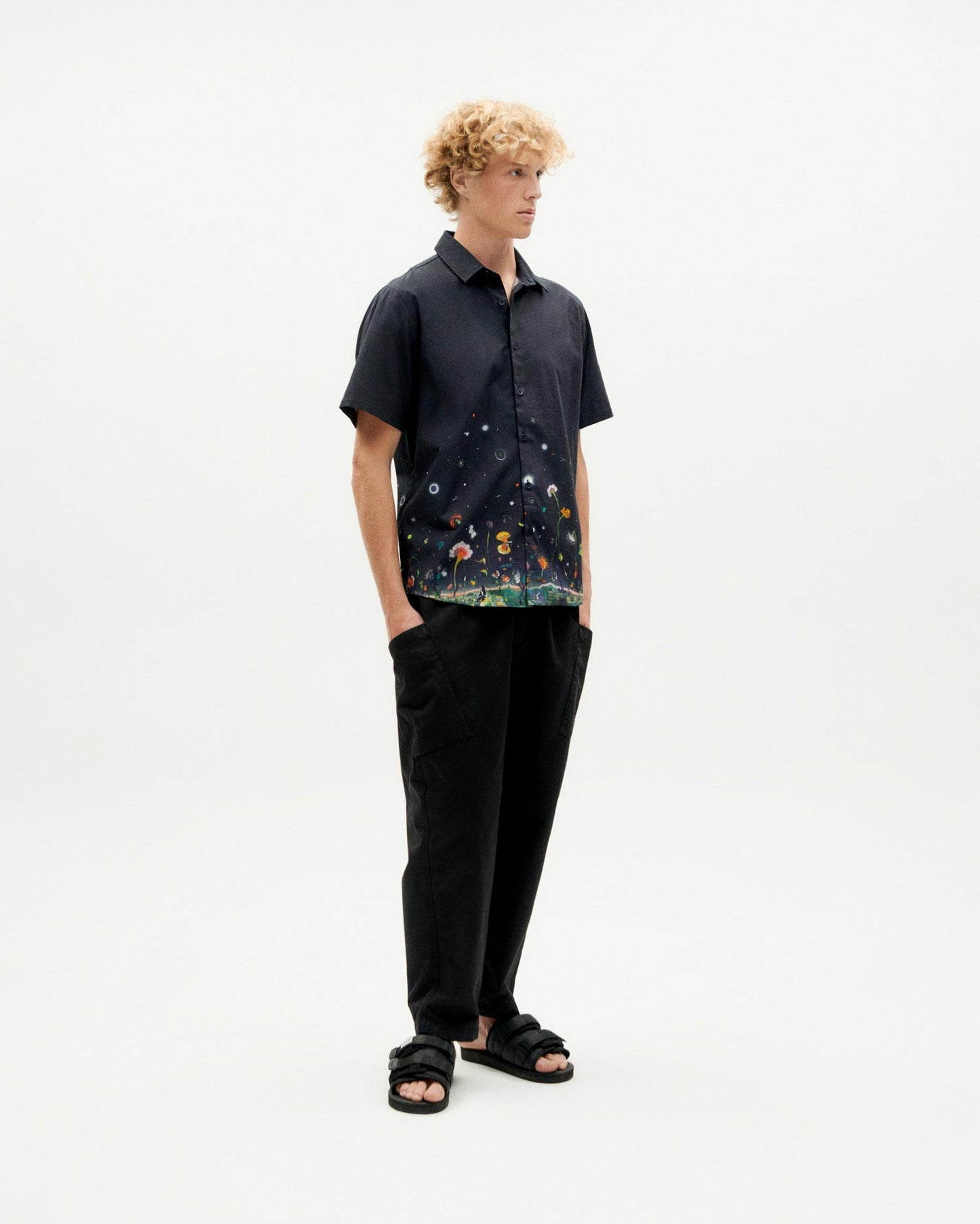 Chemise manches courtes en coton bio | Marine à motifs "feuz night tommy shirt"