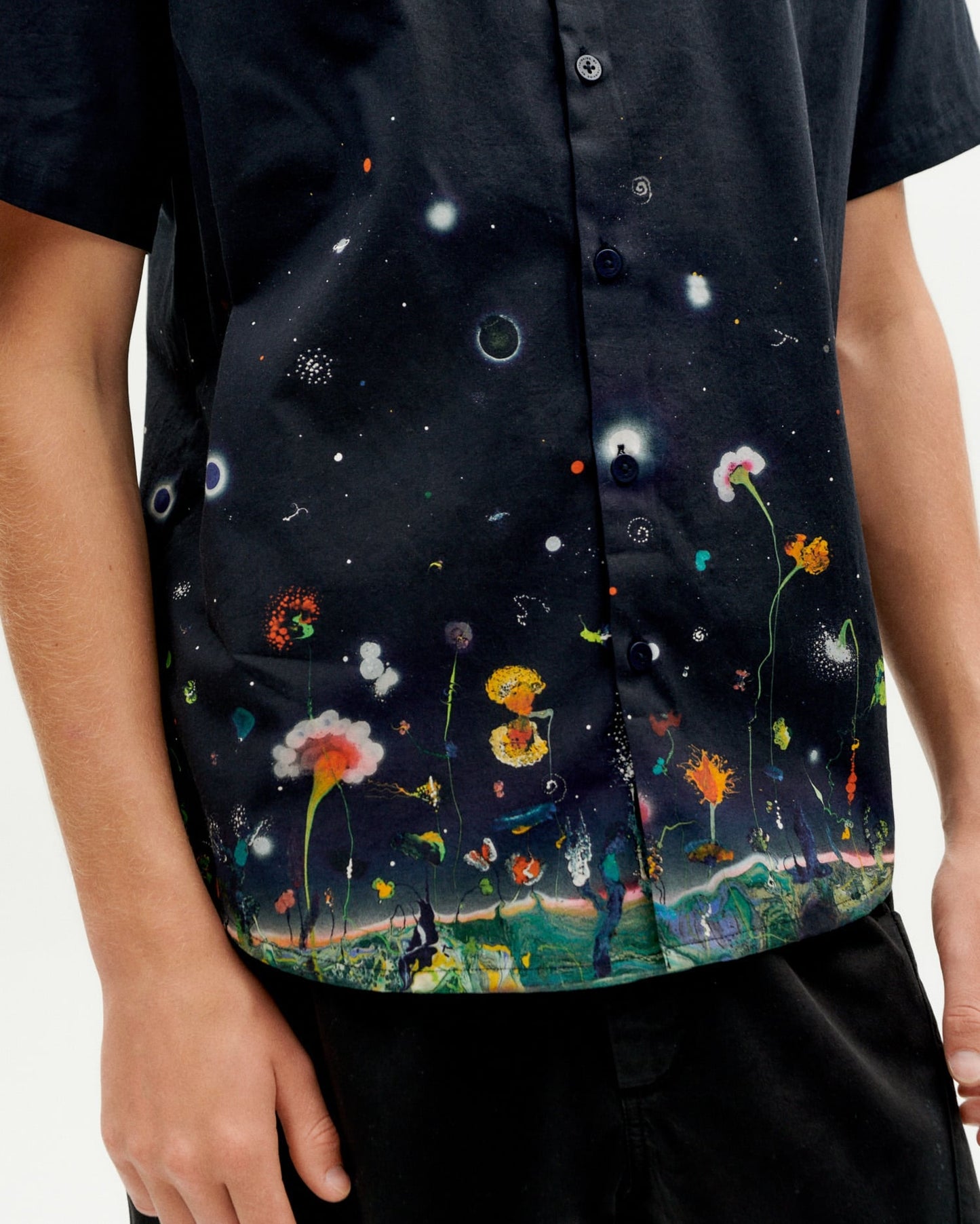 Chemise manches courtes en coton bio | Marine à motifs "feuz night tommy shirt"