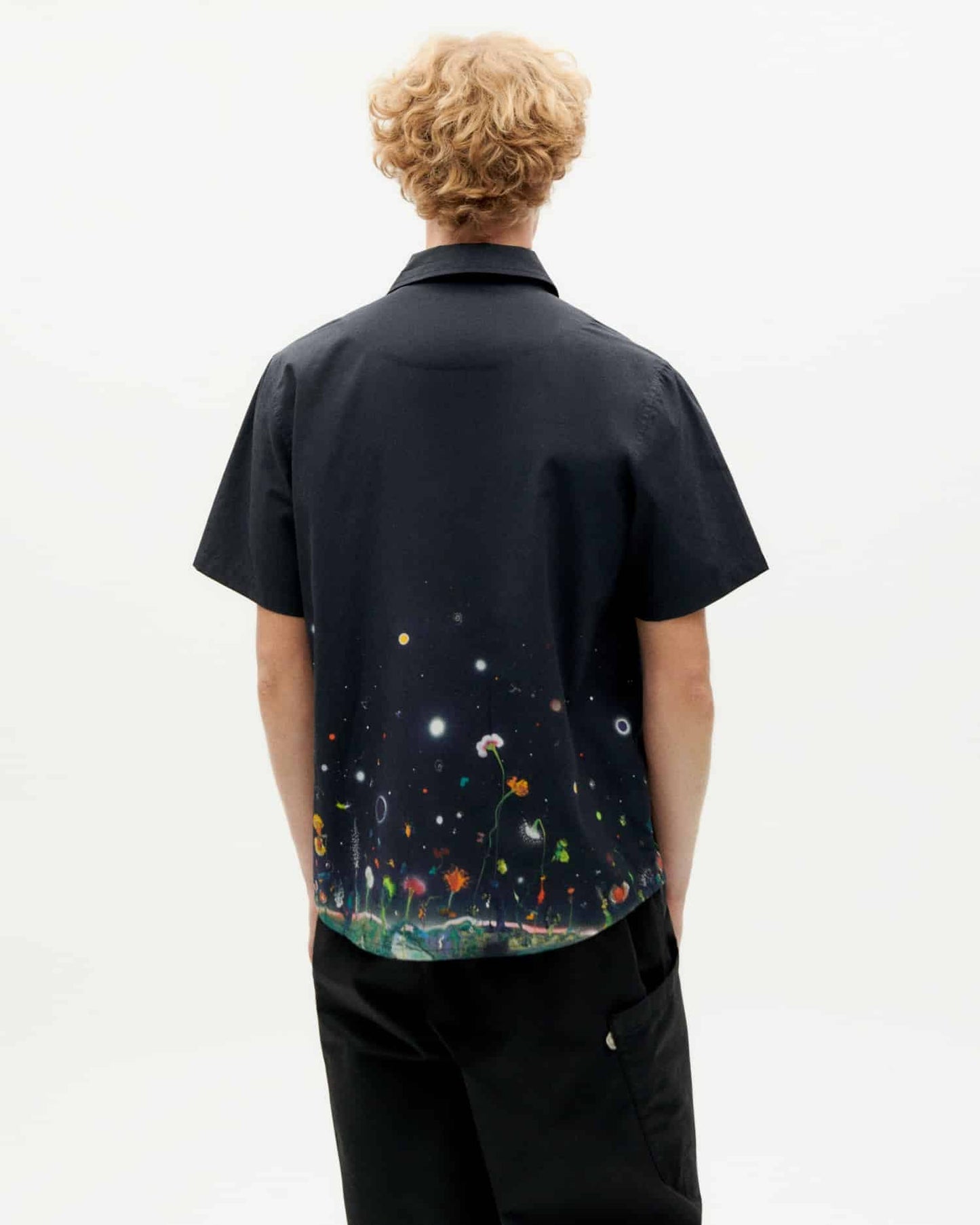 Chemise manches courtes en coton bio | Marine à motifs "feuz night tommy shirt"