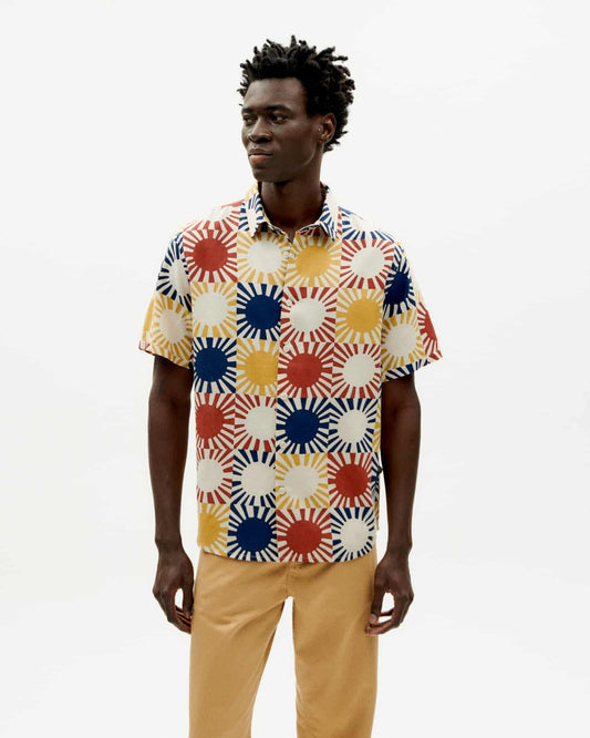 Chemise manches courtes en coton bio | Multicolore "sol grid earth tom shirt"