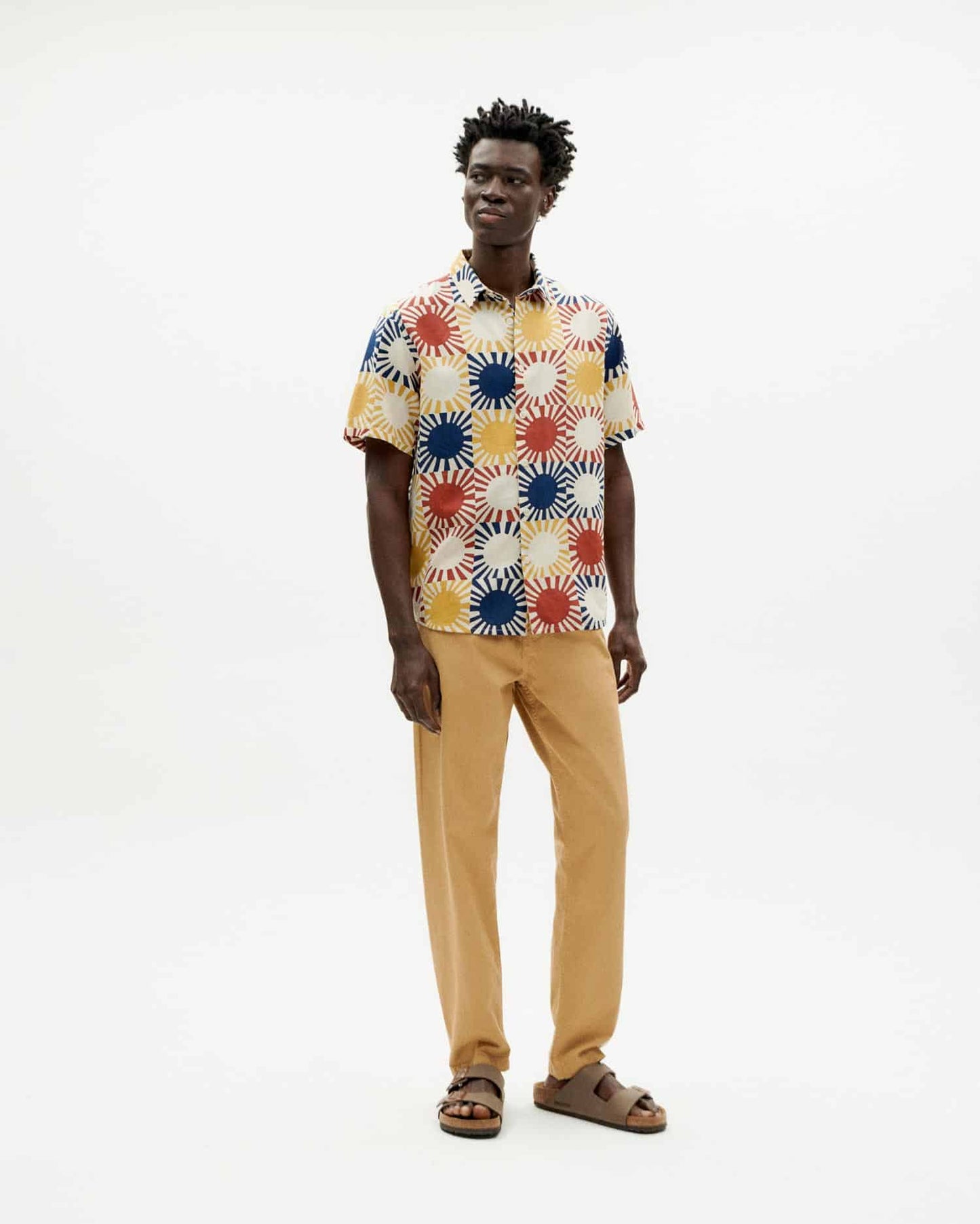 Chemise manches courtes en coton bio | Multicolore "sol grid earth tom shirt"