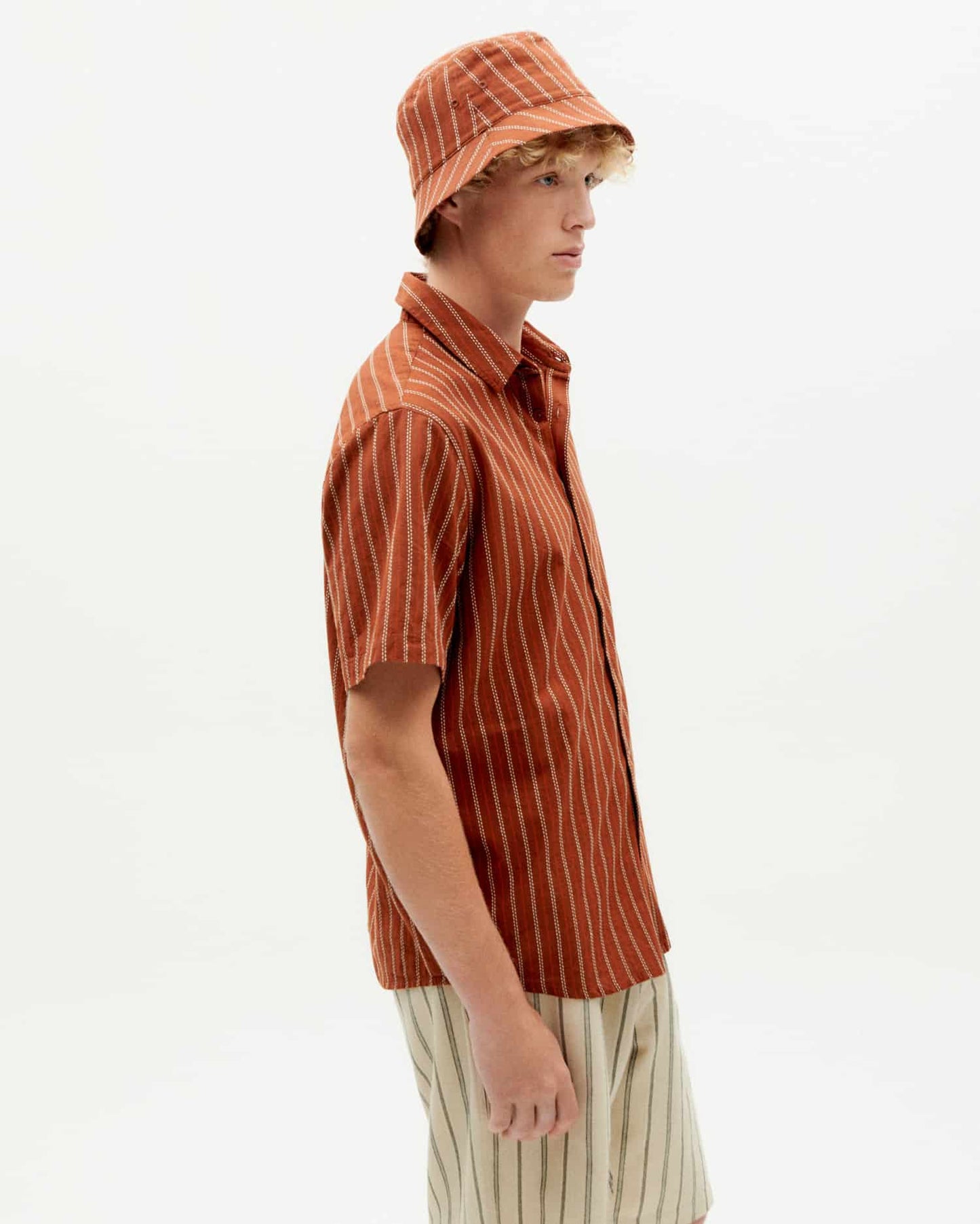 Chemise manches courtes en coton bio | rayé orange "toasted stripes tom shirt"