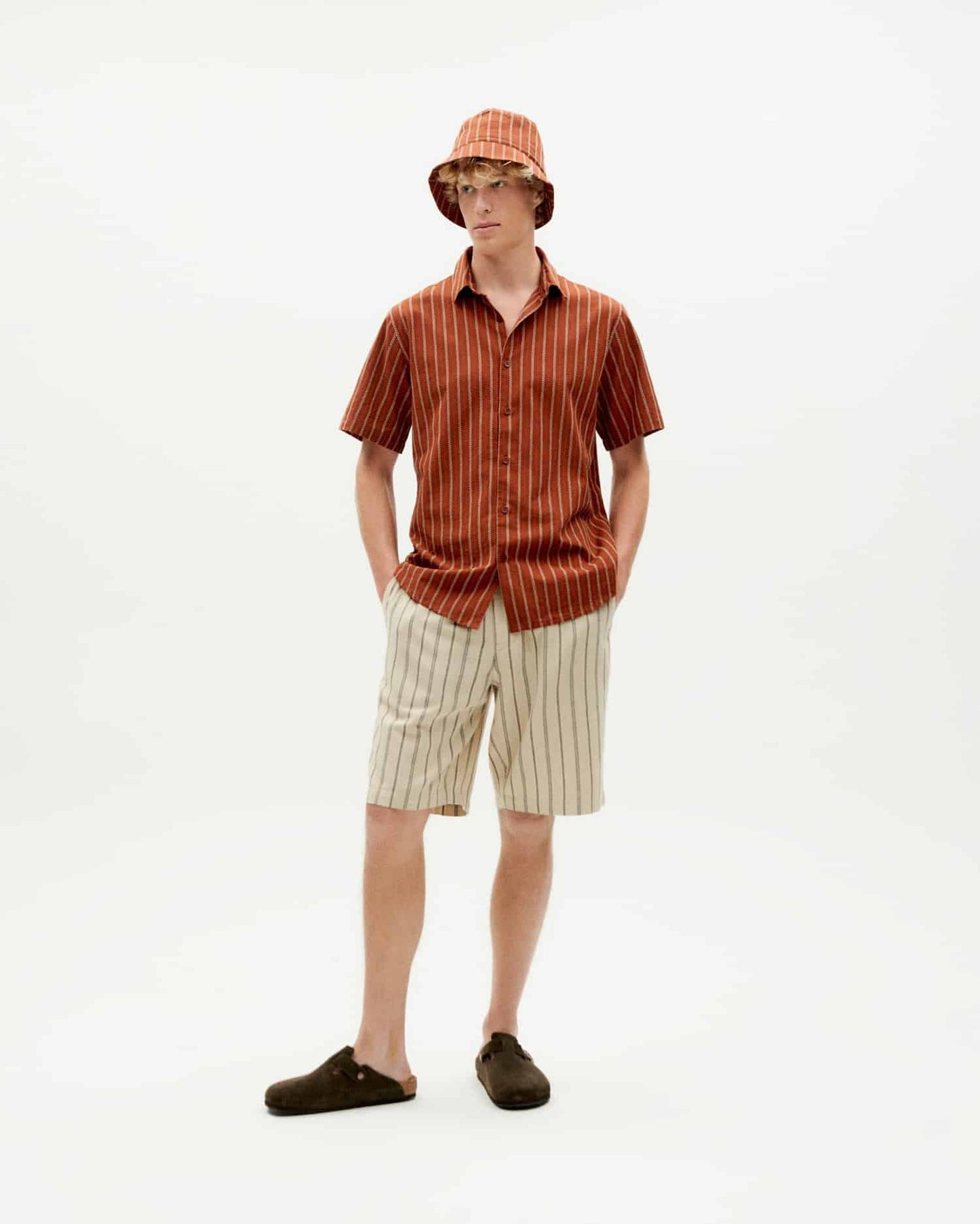 Chemise manches courtes en coton bio | rayé orange "toasted stripes tom shirt"