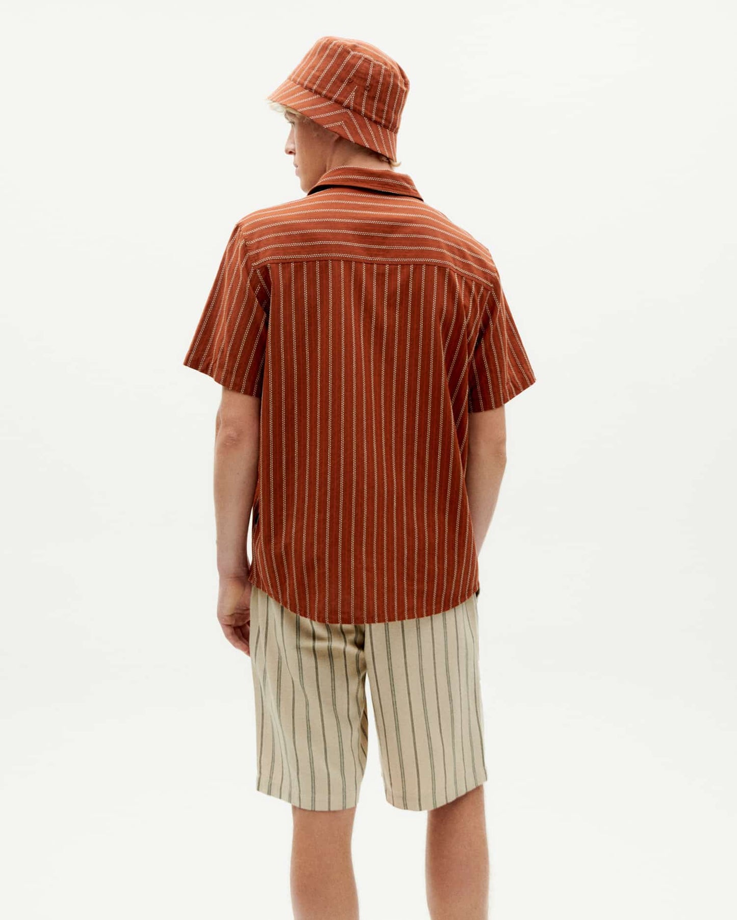 Chemise manches courtes en coton bio | rayé orange "toasted stripes tom shirt"