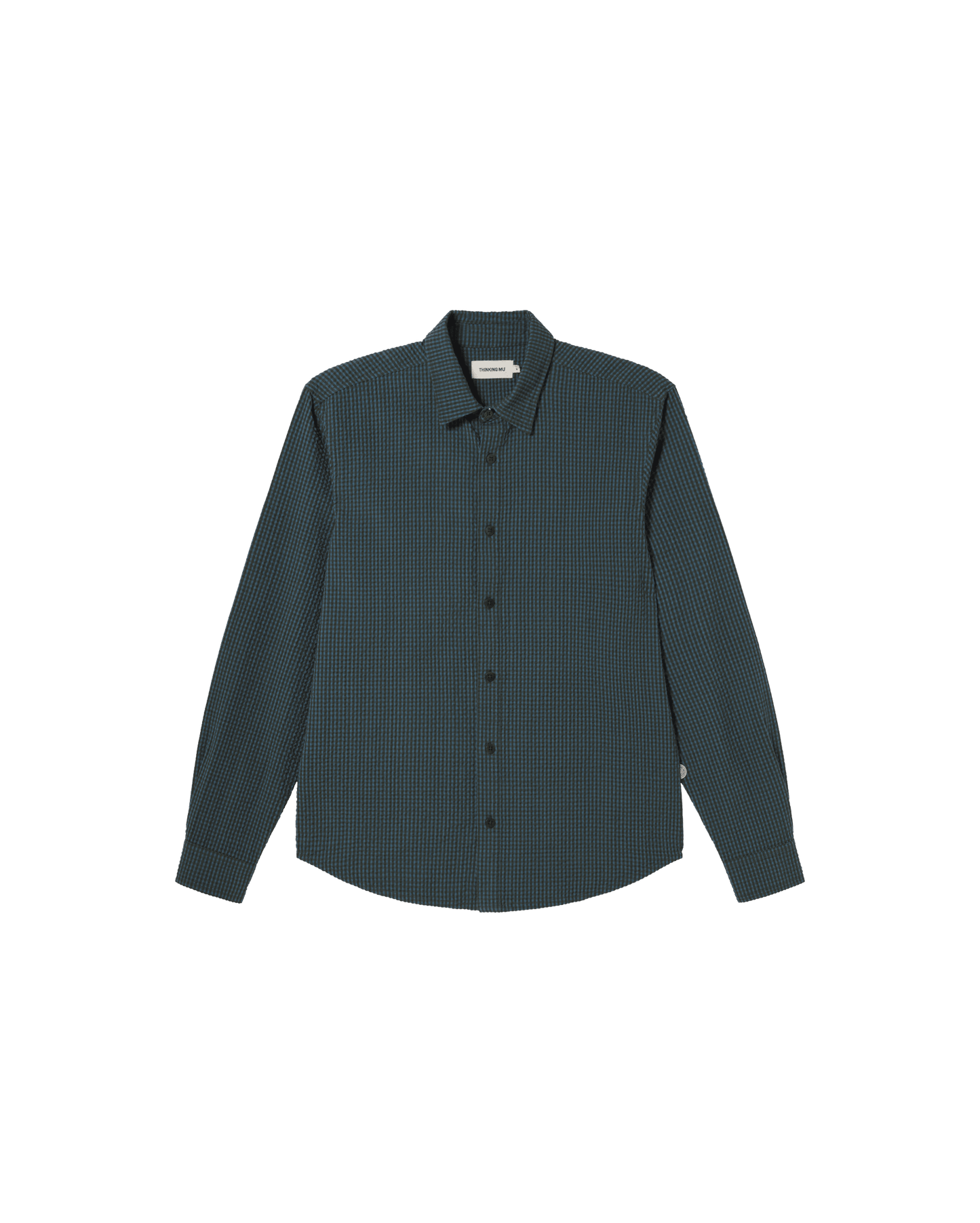 Chemise à carreaux en coton bio | bleu "bottle green checks seersucker thomas shirt"
