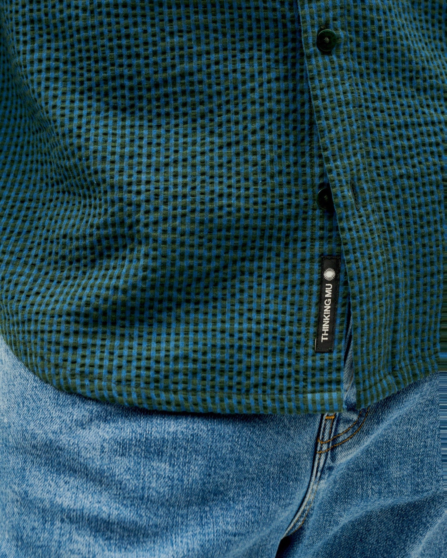 Chemise à carreaux en coton bio | bleu "bottle green checks seersucker thomas shirt"