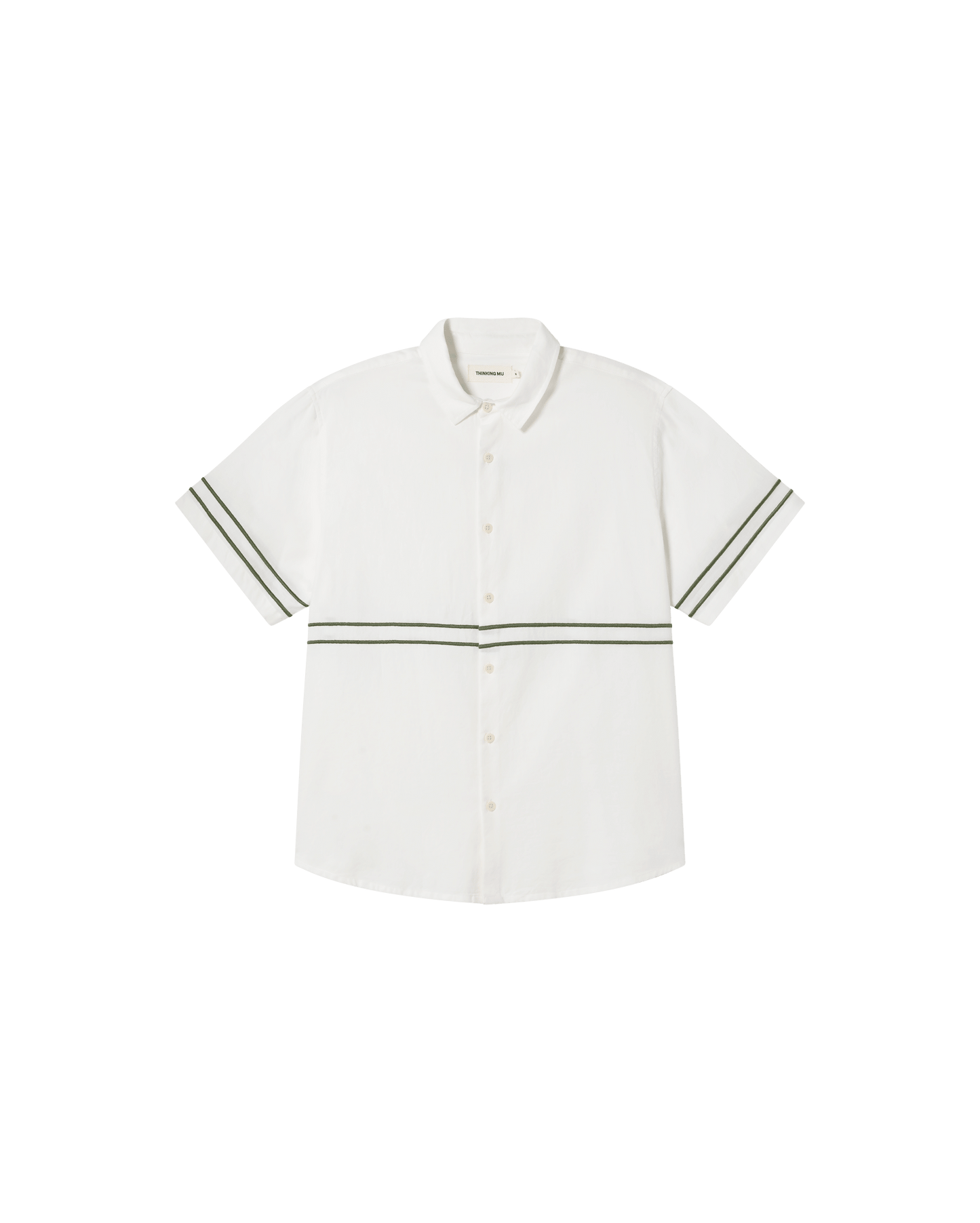 Chemise manches courtes brodée en coton bio | Écru "undyed embroidery green tom shirt"