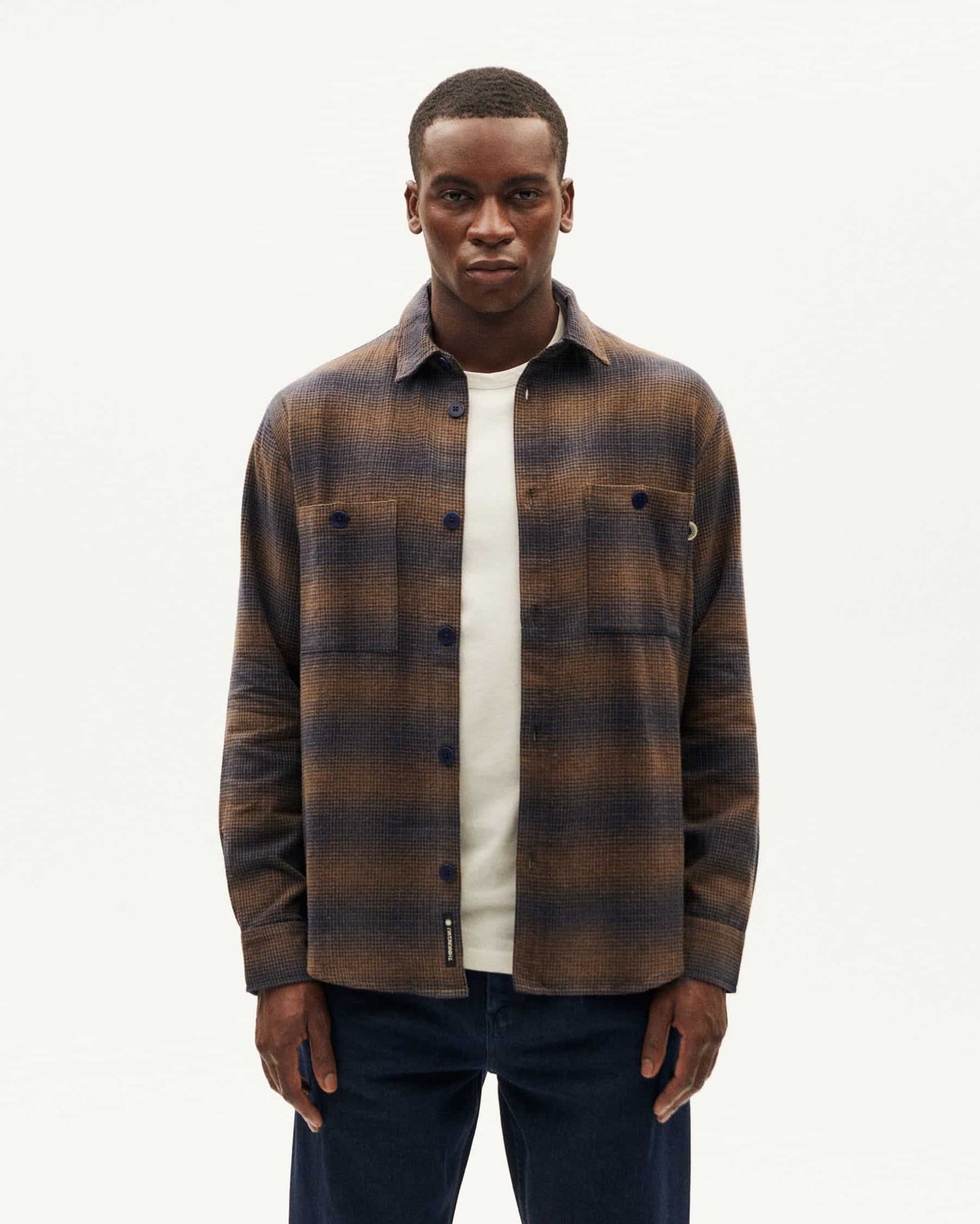 Chemise en coton bio | marron "navy brown checks hans shirt"
