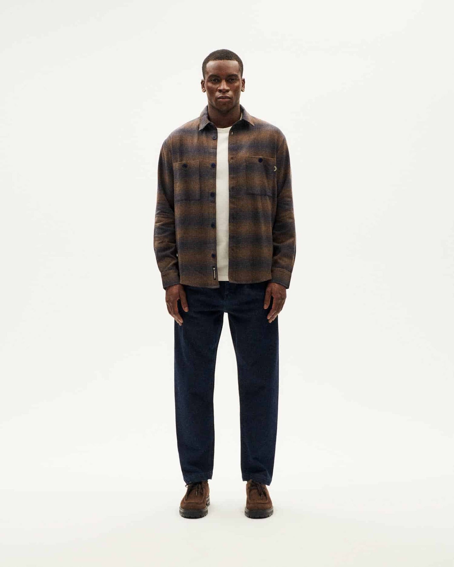 Chemise en coton bio | marron "navy brown checks hans shirt"