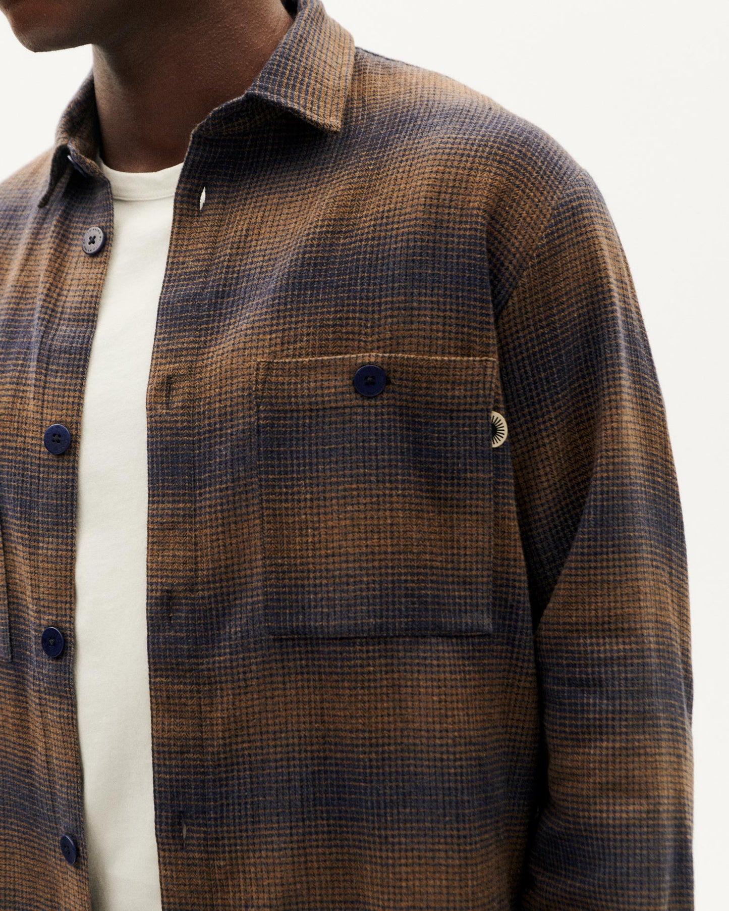 Chemise en coton bio | marron "navy brown checks hans shirt"