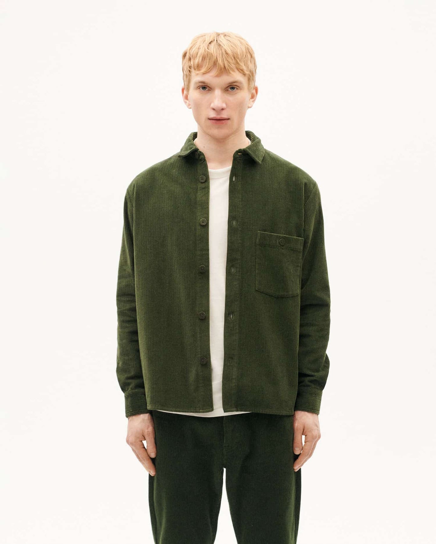 Chemise en coton bio | vert "bottle green corduroy theo overshirt"