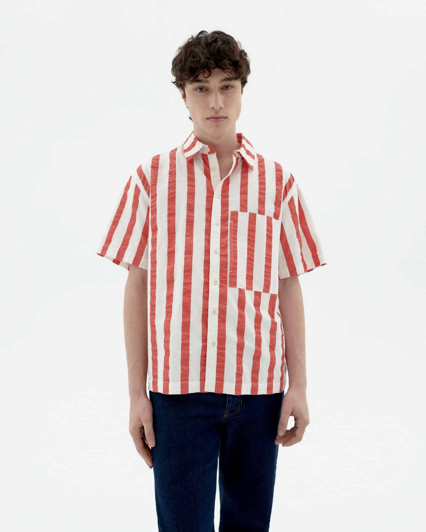 Chemise en coton bio | rayé "Red maxi stripes kurt shirt"