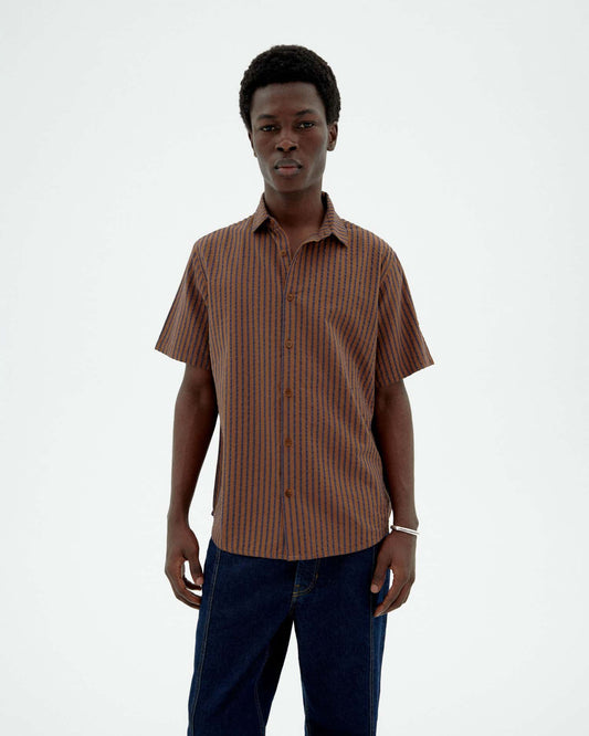 Chemise en coton bio | marron "brown stripes tom shirt - brown"