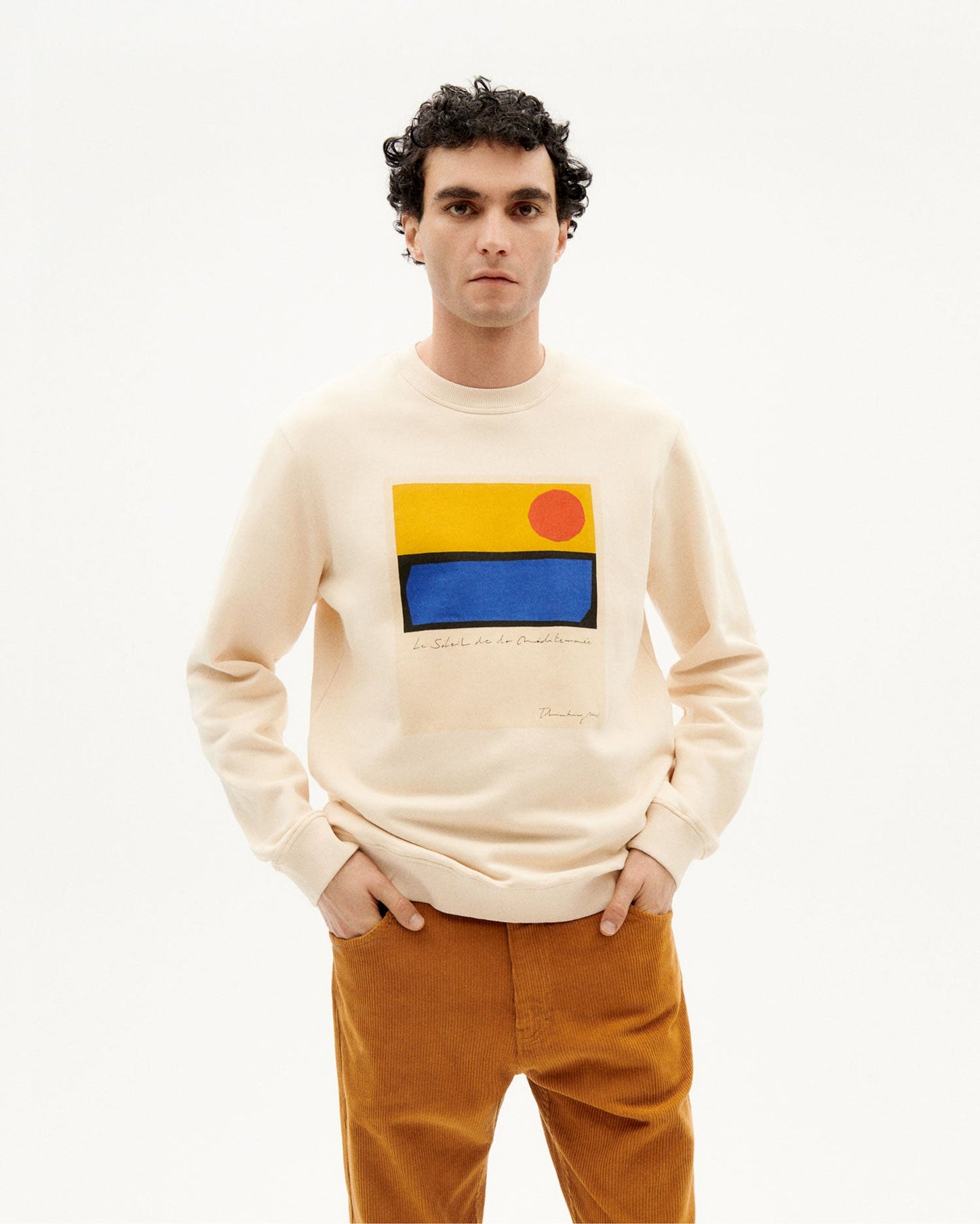 Sweatshirt écru imprimé en coton bio-  le soleil sweatshirt ivory