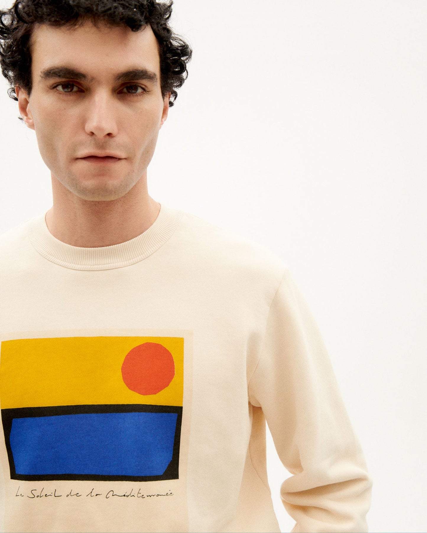 Sweatshirt écru imprimé en coton bio-  le soleil sweatshirt ivory