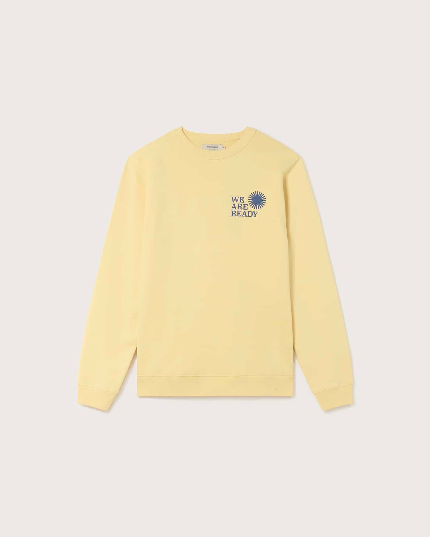 Sweat jaune imprimé indigo en coton bio - we are ready yellow sweartshirt