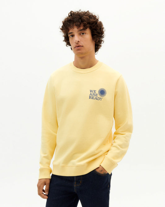 Sweat jaune imprimé indigo en coton bio - we are ready yellow sweartshirt