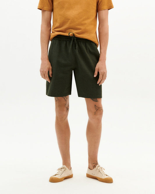 Short vert seersucker en coton bio - green seersucker checks henry shorts