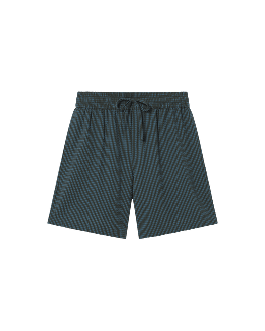 Short à carreaux en coton bio | vert "bottle green checks seersucker henry shorts"