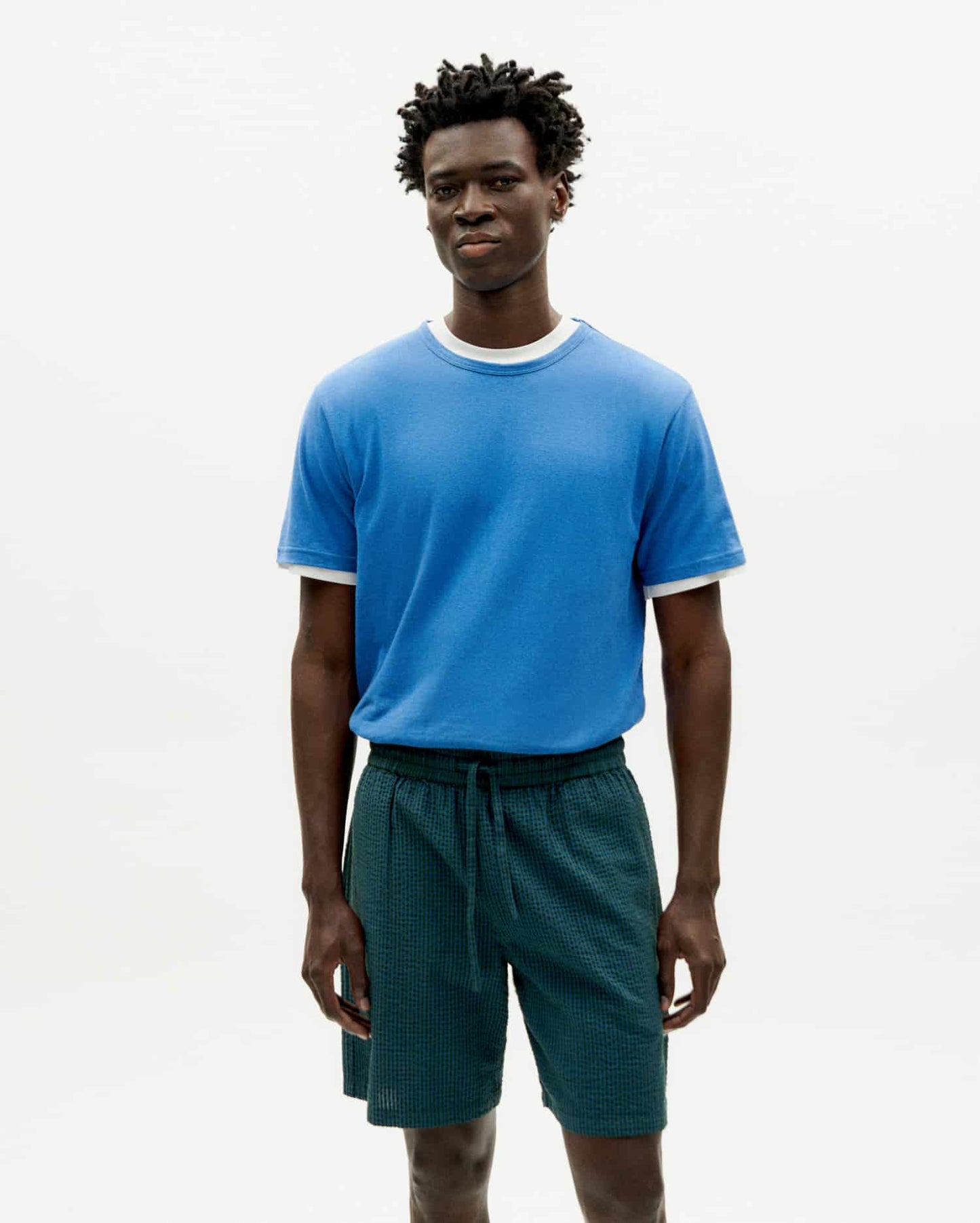 Short à carreaux en coton bio | vert "bottle green checks seersucker henry shorts"