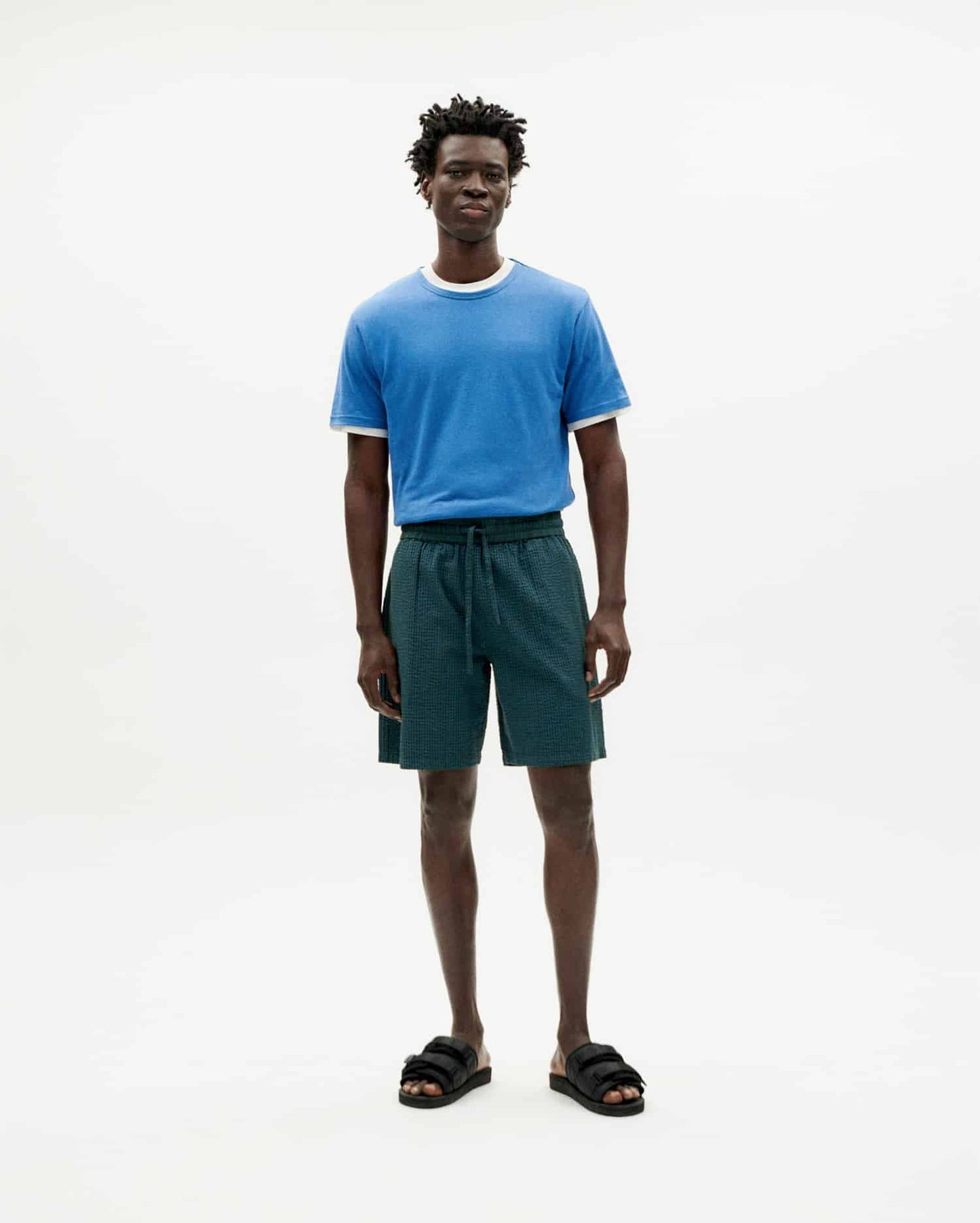 Short à carreaux en coton bio | vert "bottle green checks seersucker henry shorts"