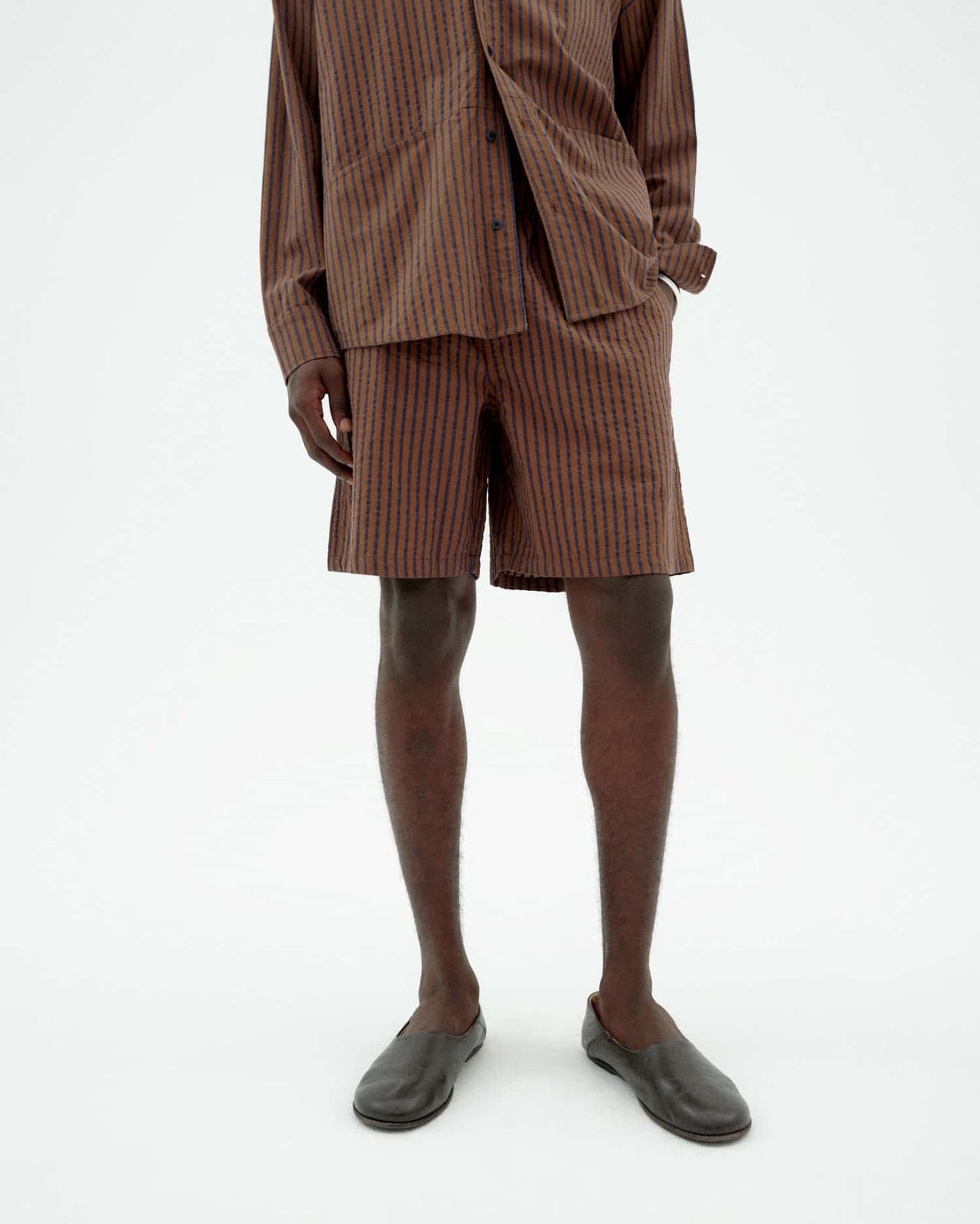 Short en coton bio | marron "Brown stripes henry shorts"