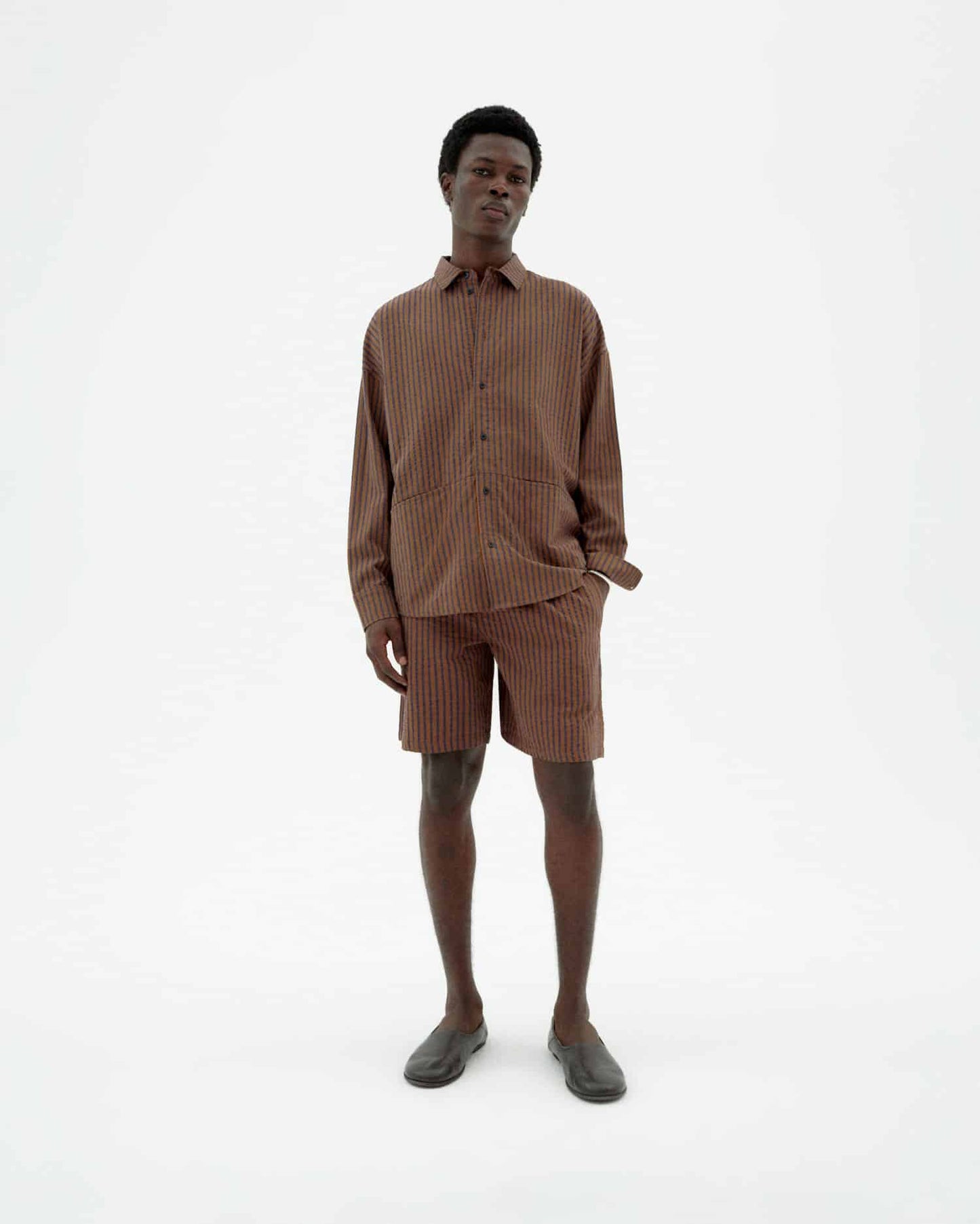 Short en coton bio | marron "Brown stripes henry shorts"