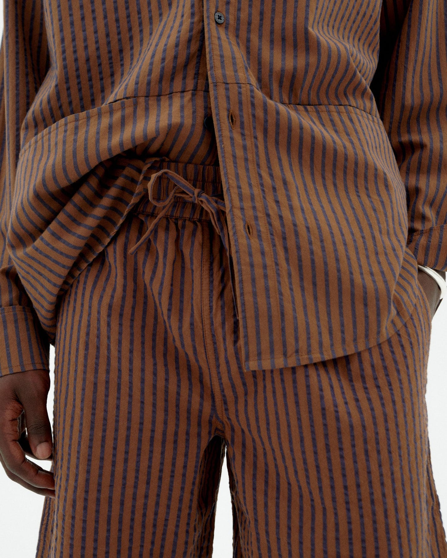 Short en coton bio | marron "Brown stripes henry shorts"