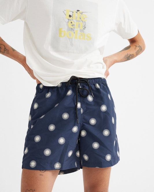 Short de bain bleu marine à imprimés blancs en polyester recyclé - Soles